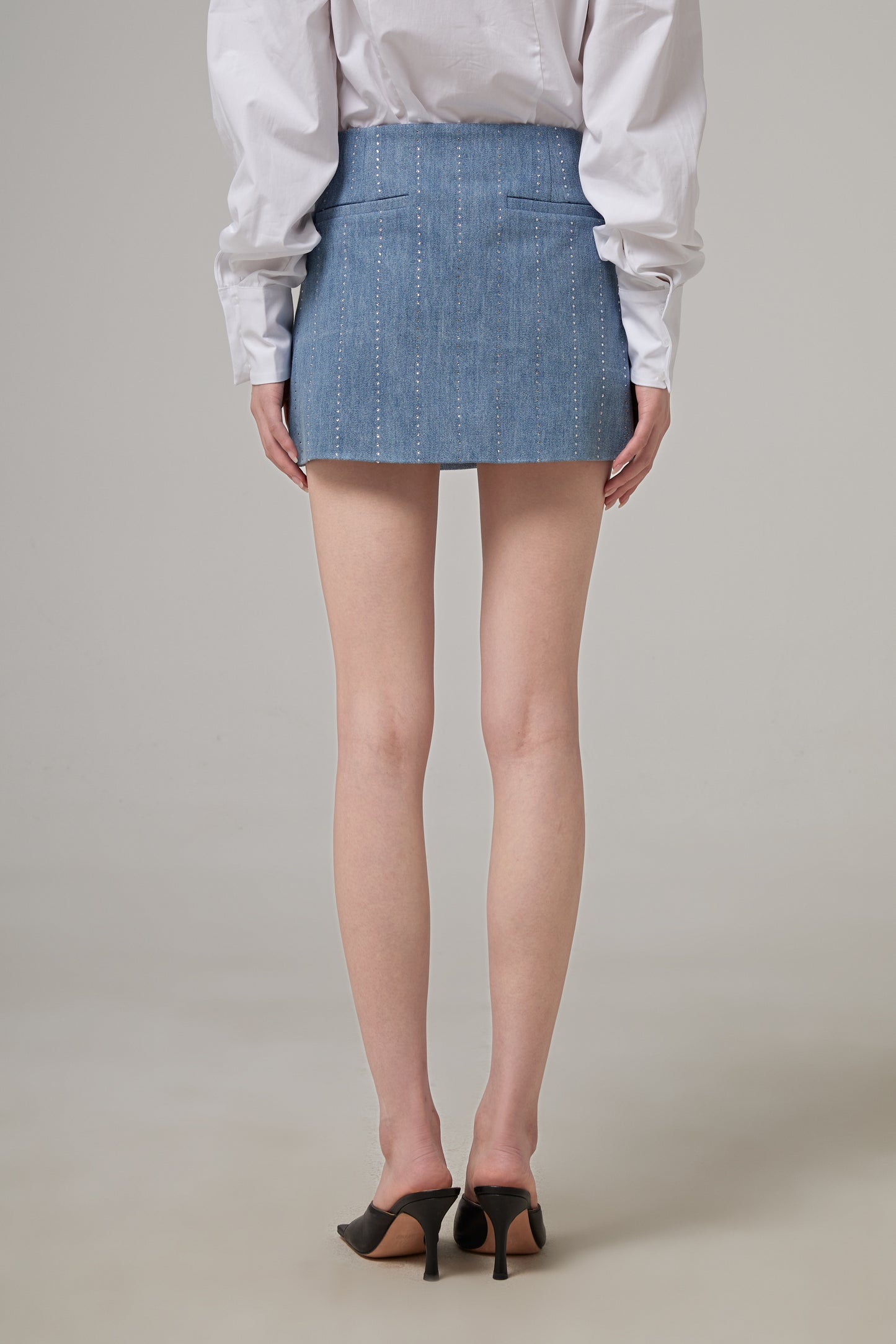Pinstripe Strass Denim Mini Skirt