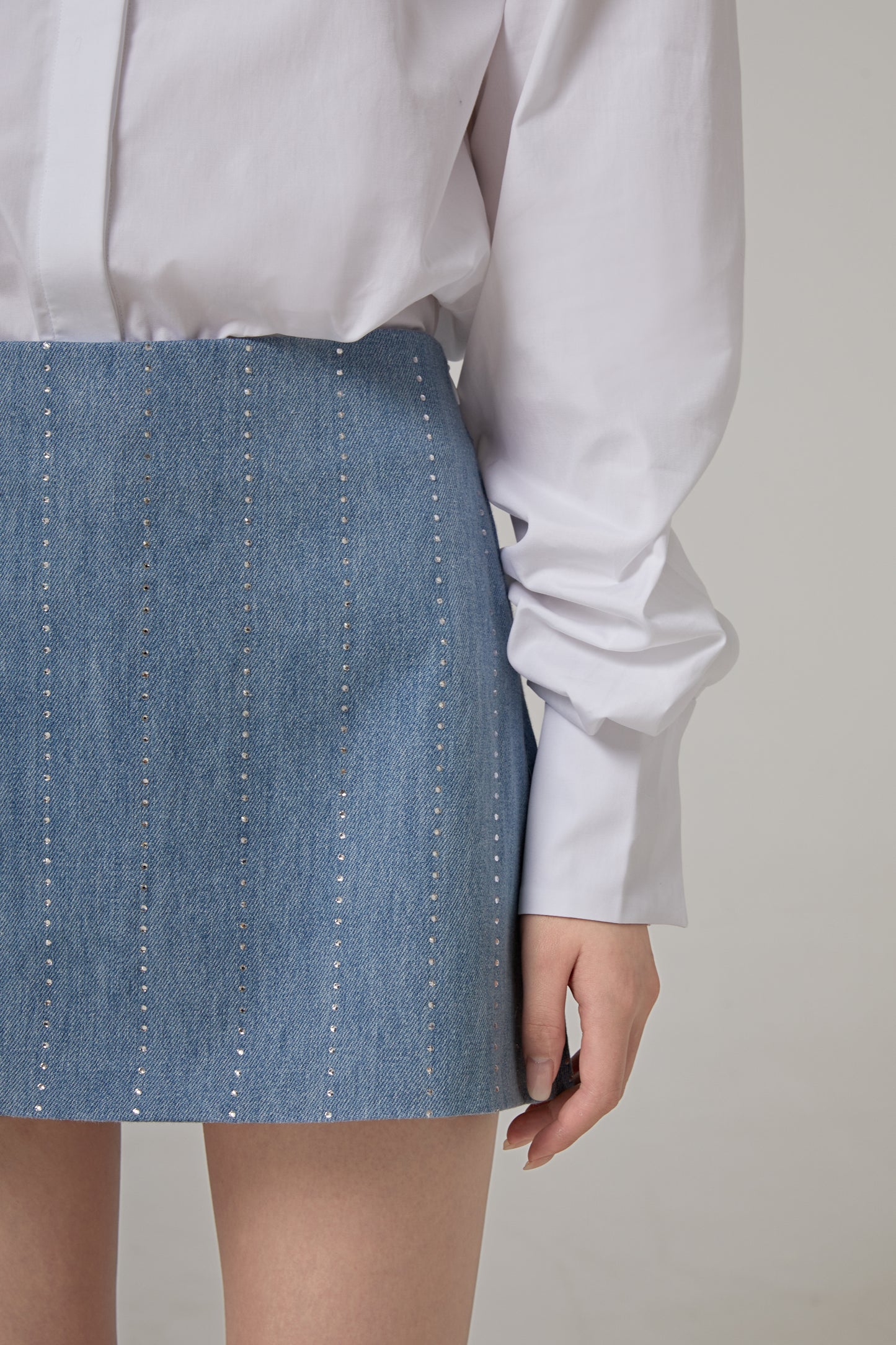 Pinstripe Strass Denim Mini Skirt