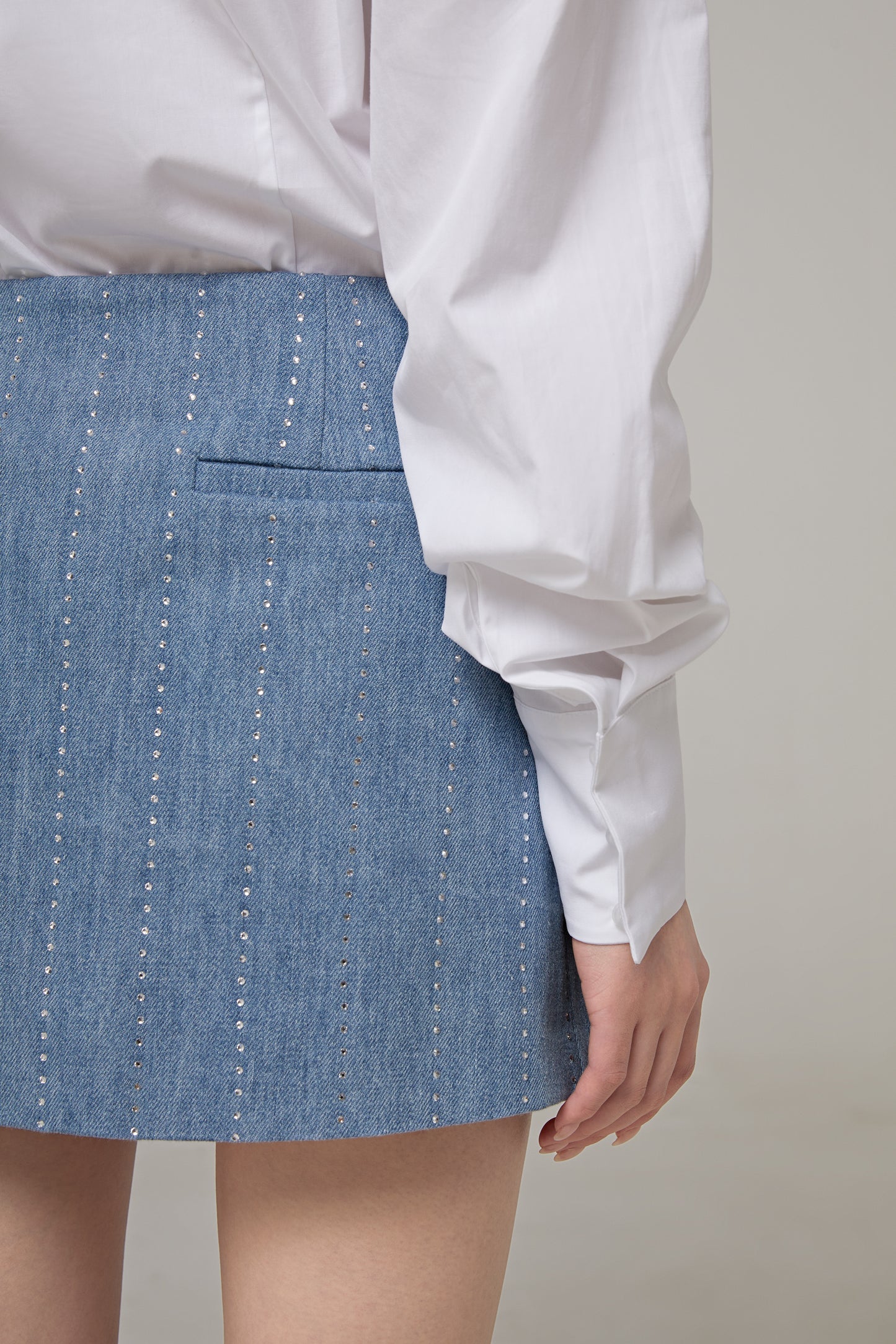 Pinstripe Strass Denim Mini Skirt