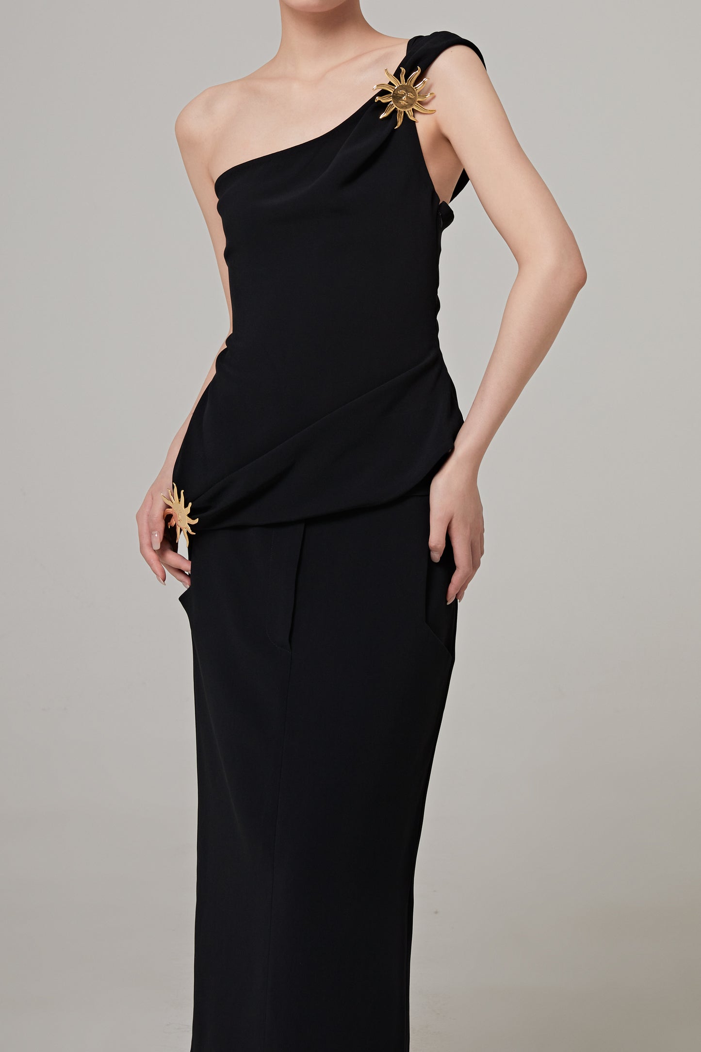 Asymetrical SleevesSable Top with SunJewels Details