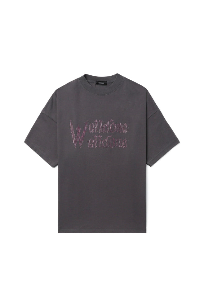 DARK GREY LOGO RHINESTONE SHORT-SLEEVED T-SHIRT