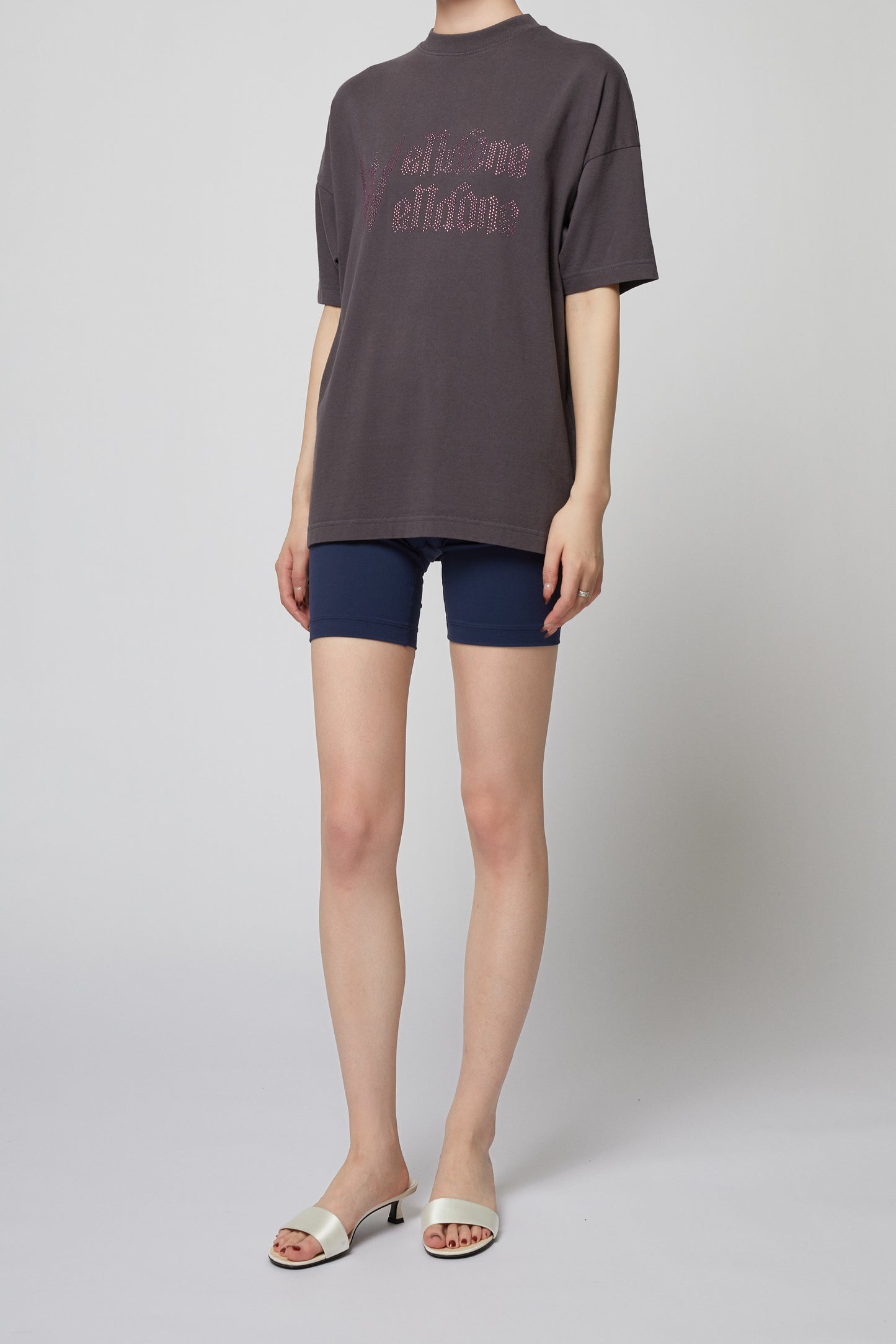 DARK GREY LOGO RHINESTONE SHORT-SLEEVED T-SHIRT