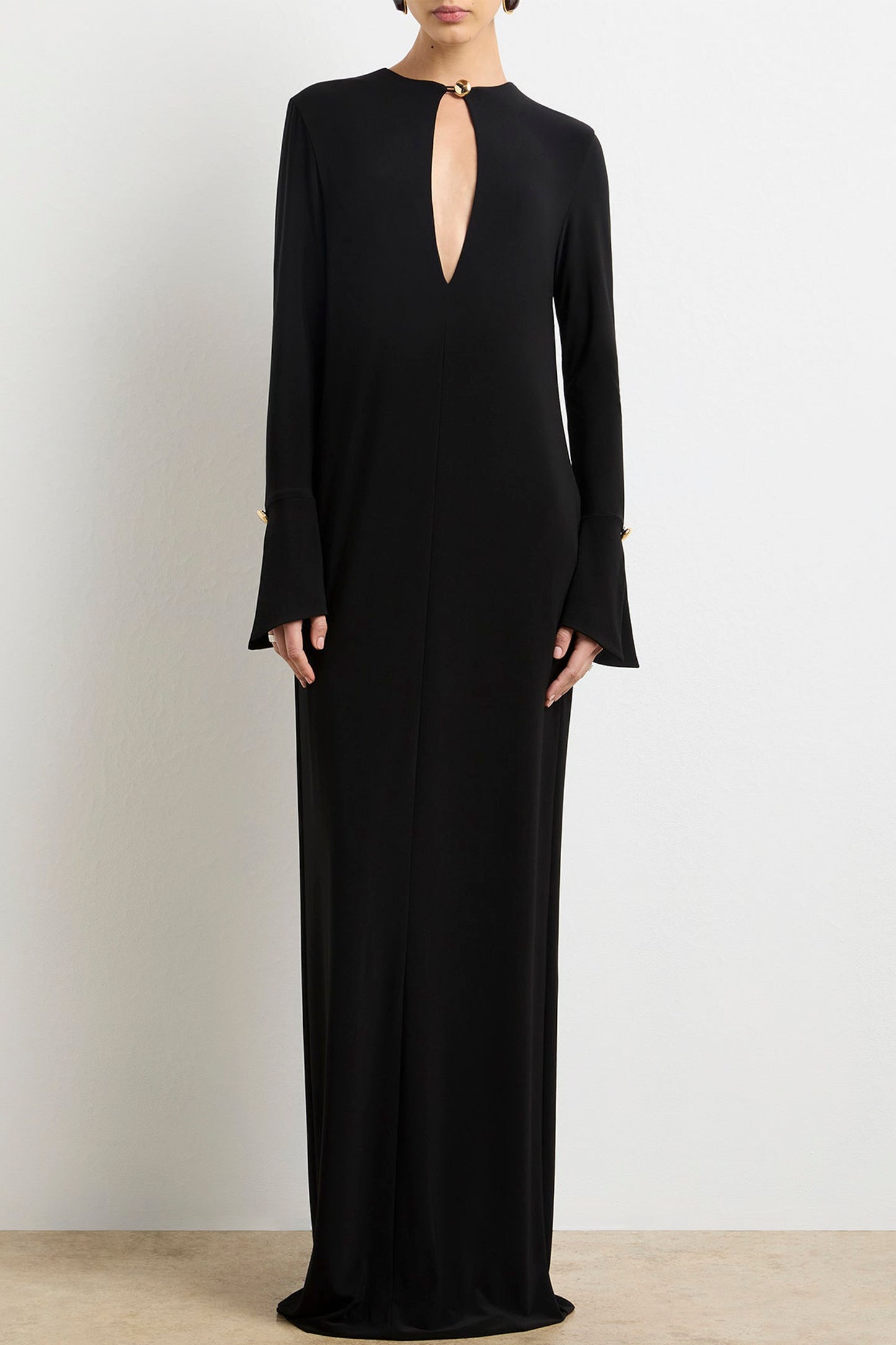 THE SYLVIE LONG SLEEVE PLUNGE NECKLINE MAXI
