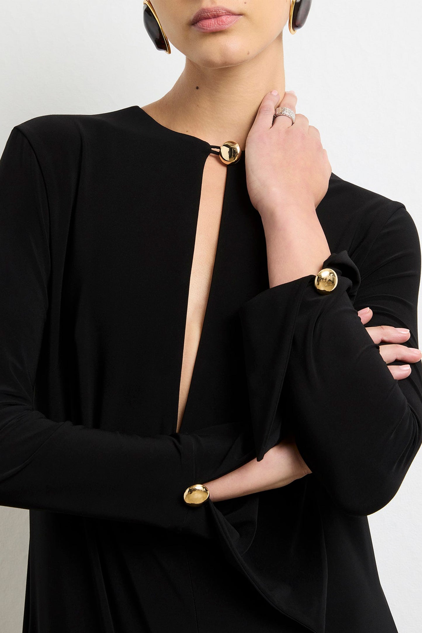 THE SYLVIE LONG SLEEVE PLUNGE NECKLINE MAXI