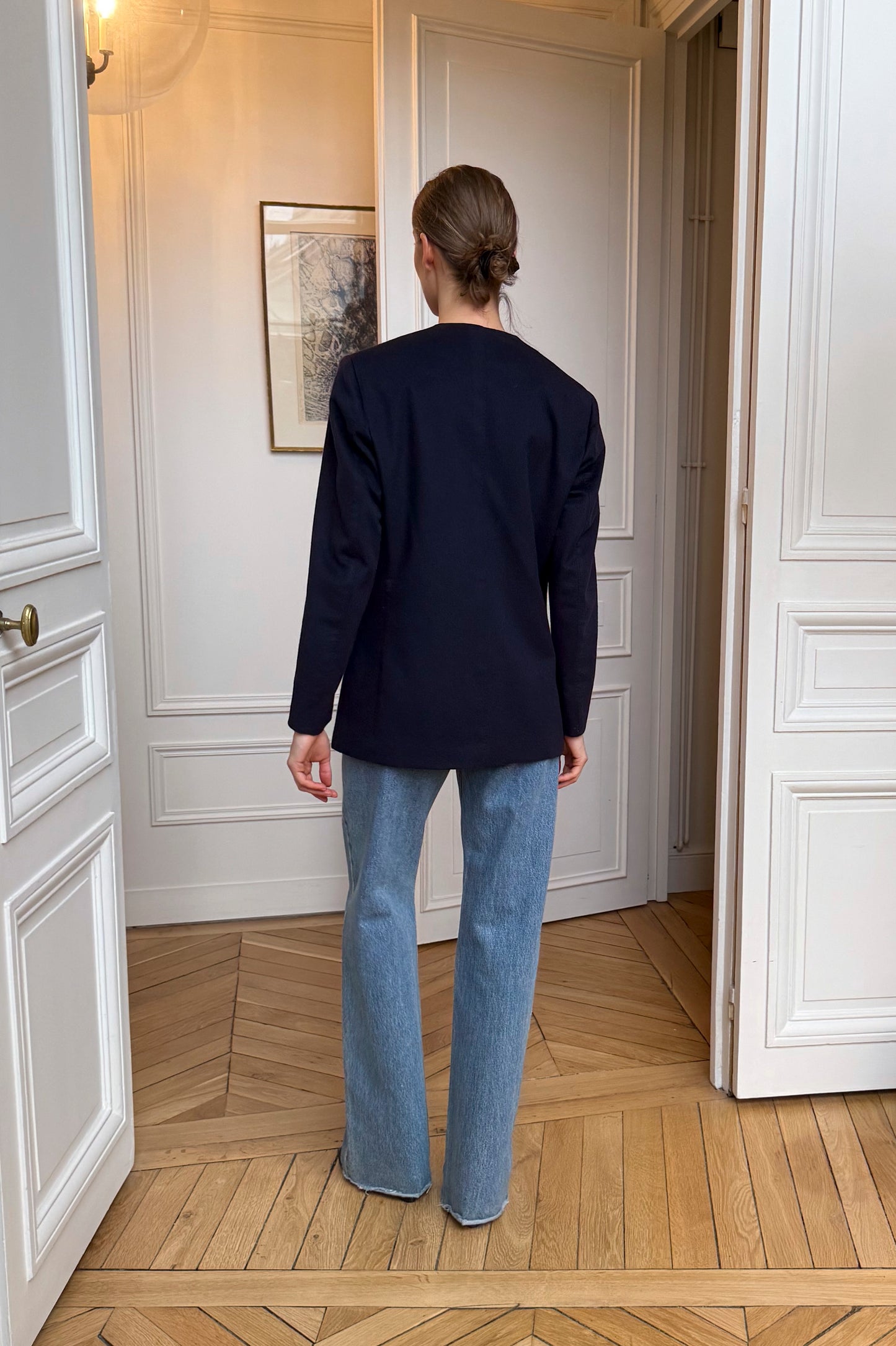 THE LARA BLAZER CASHMERE NAVY AND IVORY