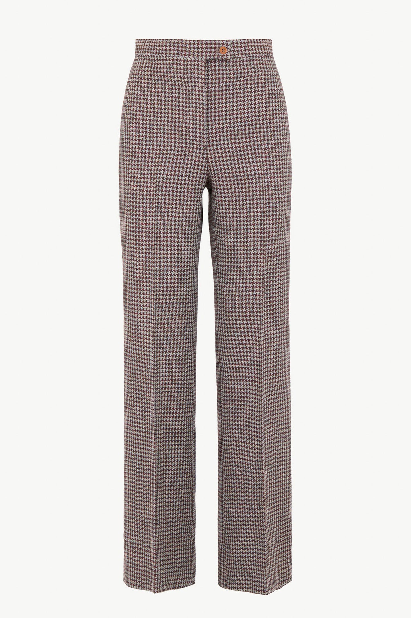 THE LAURA TROUSERS WOOL HOUNDSTOOTH HUNTER GREEN AND BERRY RED