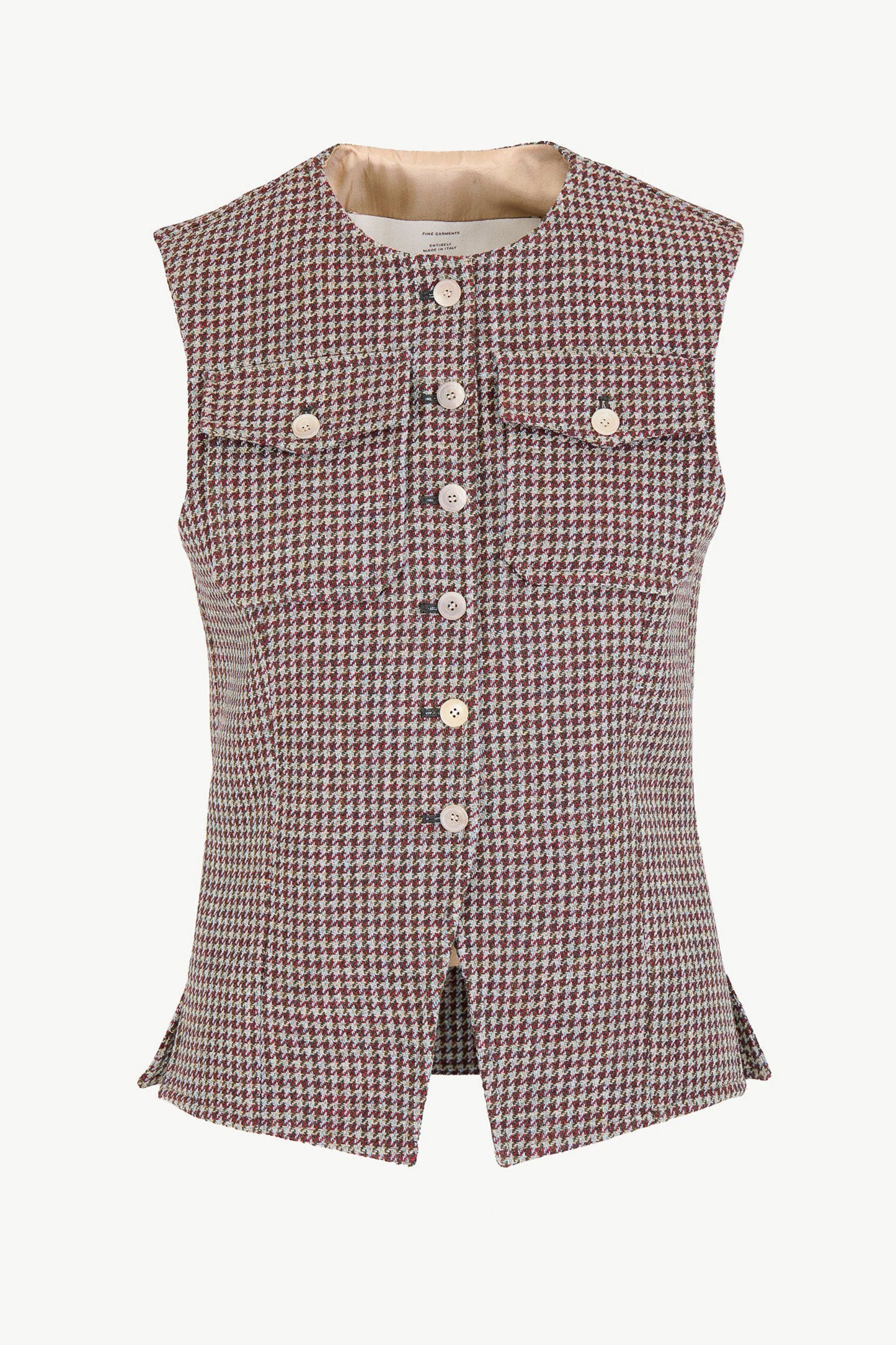 THE LUCIA VEST WOOL HOUNDSTOOTH HUNTER GREEN AND BERRY RED