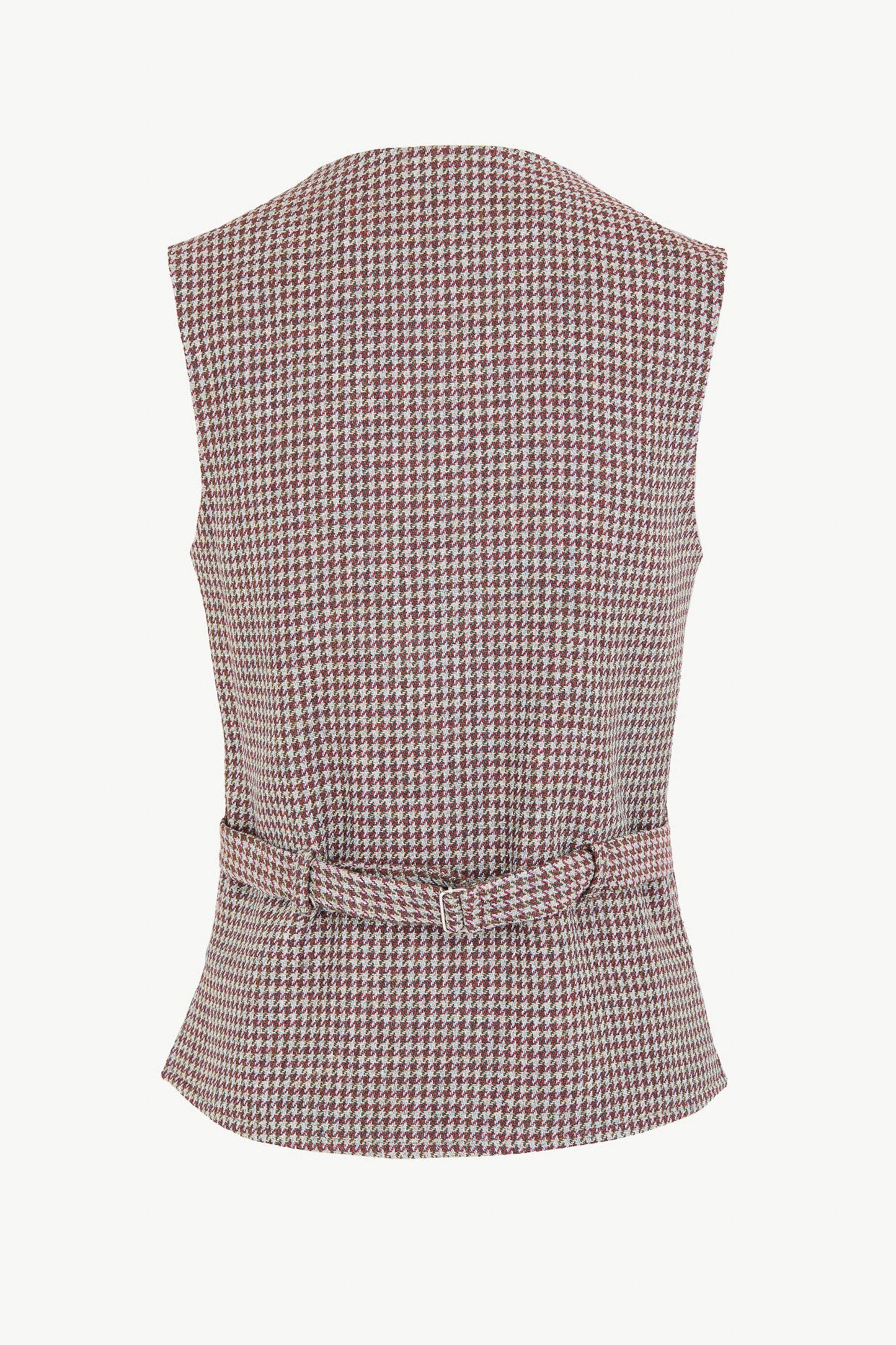 THE LUCIA VEST WOOL HOUNDSTOOTH HUNTER GREEN AND BERRY RED