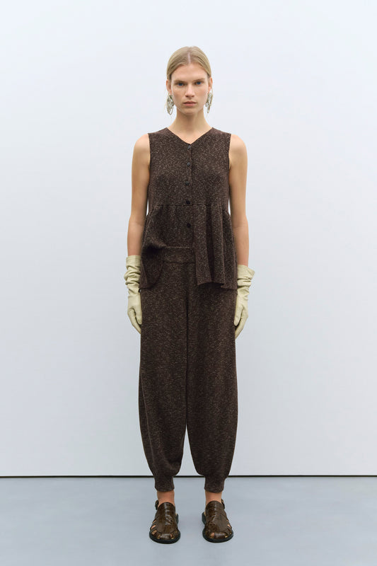 FLECKED COTTON PANTS BROWN