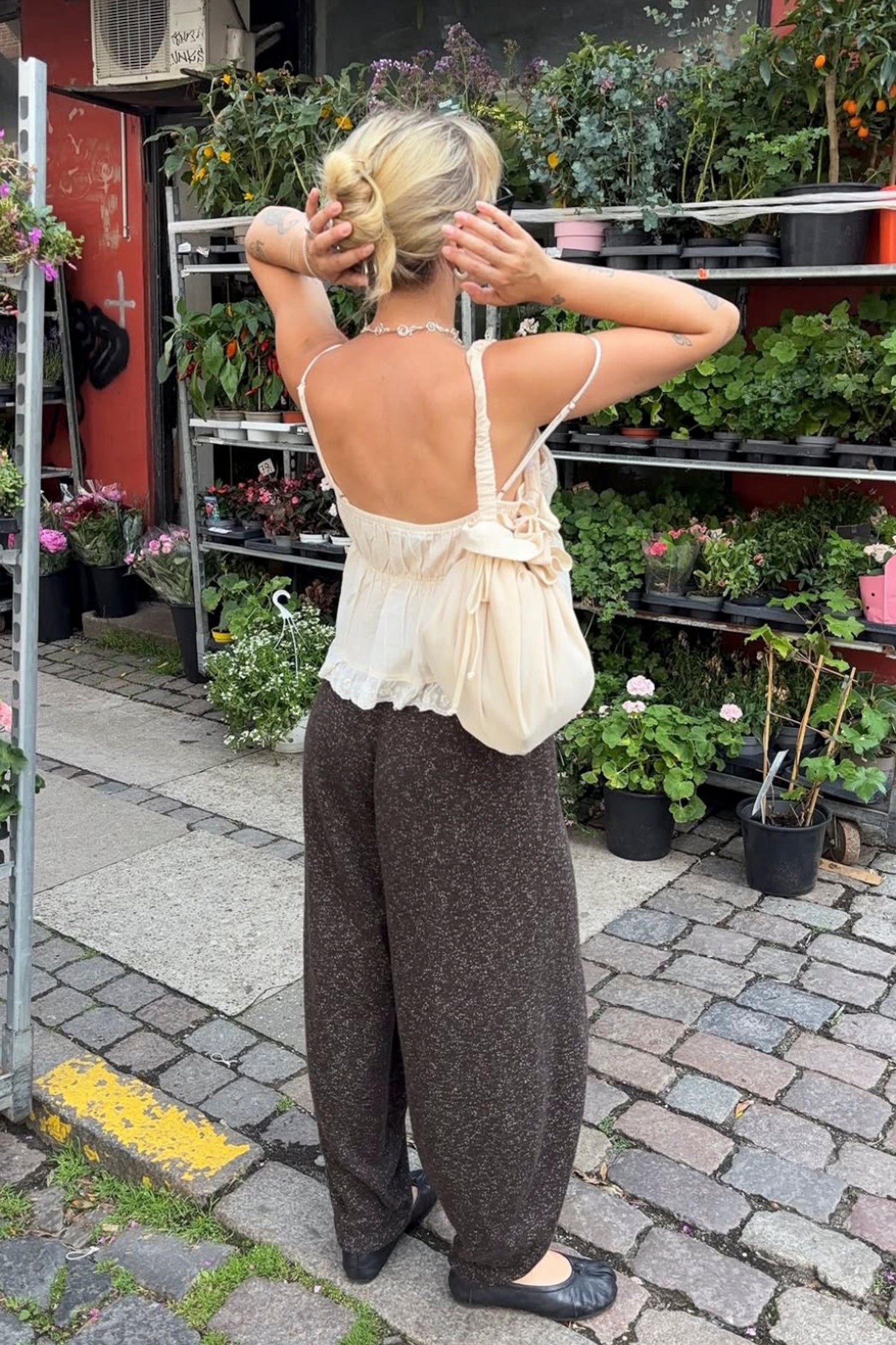 FLECKED COTTON PANTS BROWN