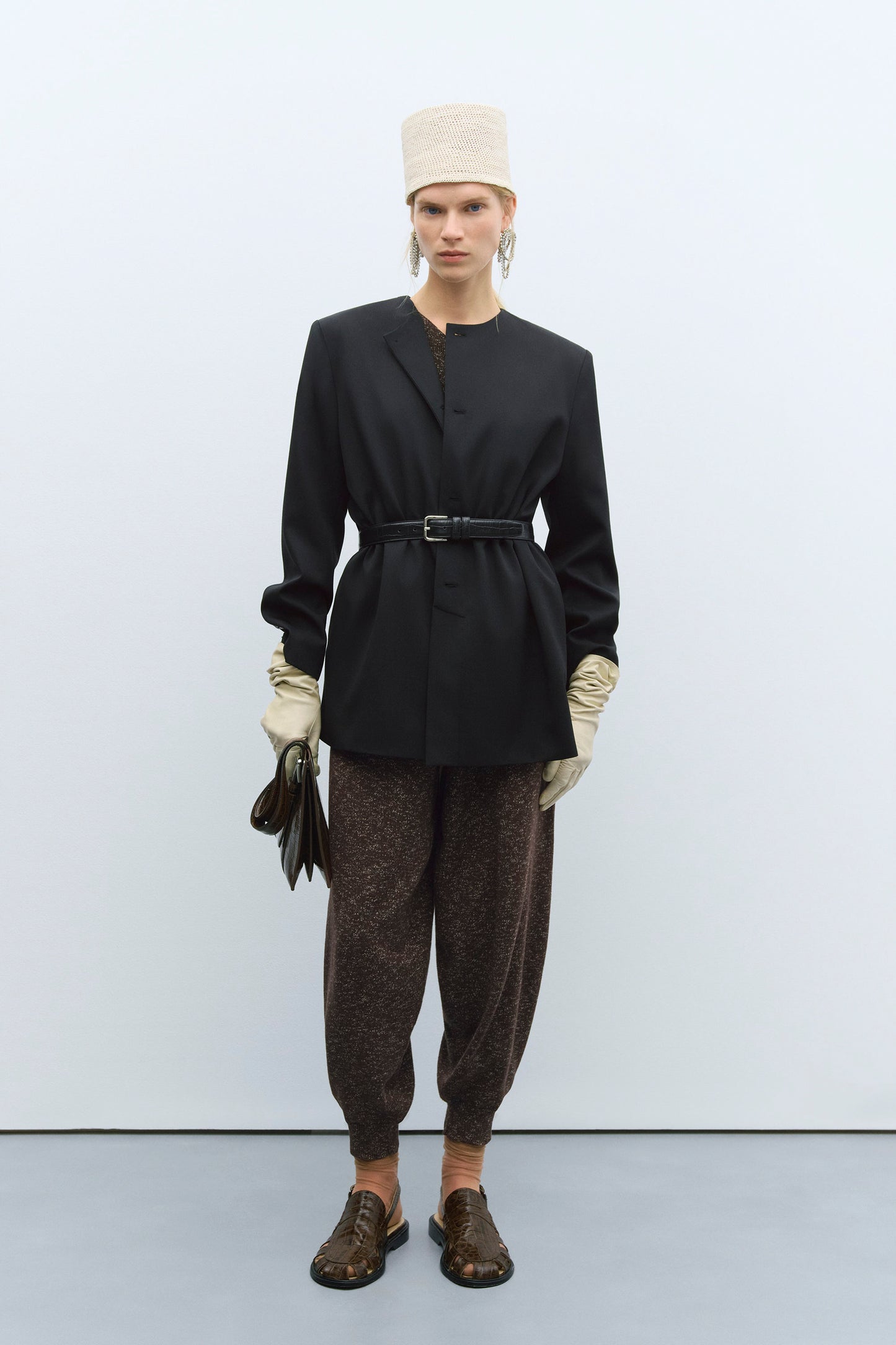 FLECKED COTTON PANTS BROWN