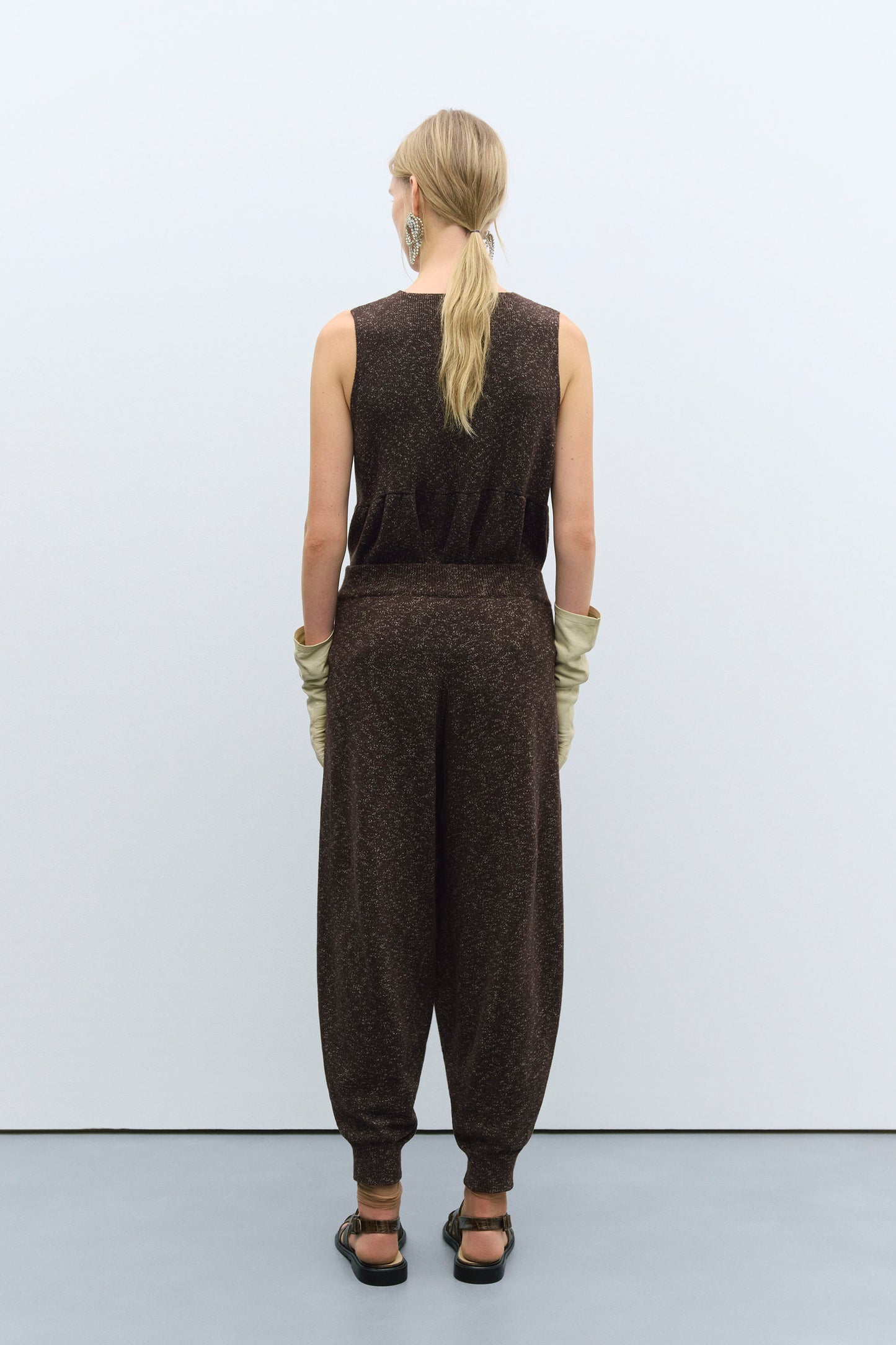 FLECKED COTTON PANTS BROWN