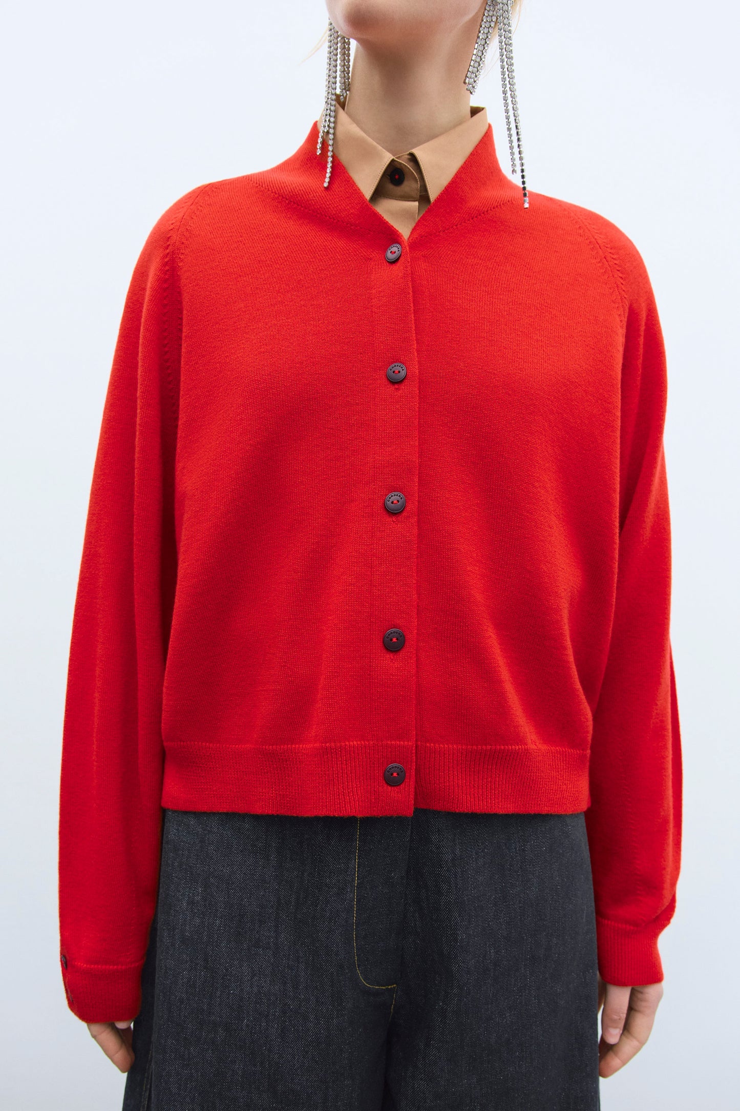 MERINO WOOL CARDIGAN RED