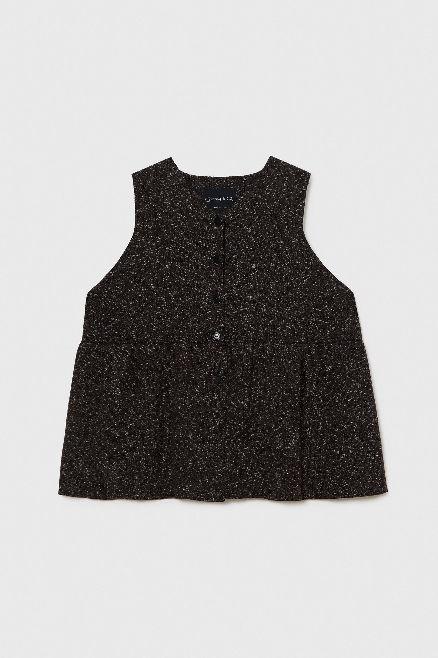 FLECKED COTTON PEPLUM TOP BROWN