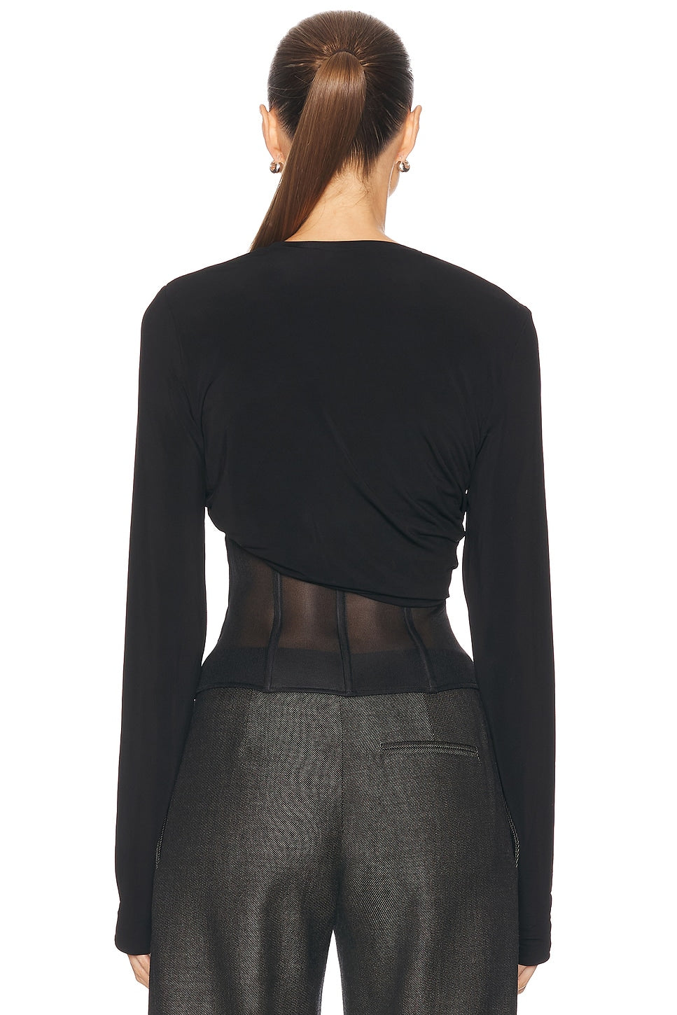 COILED JERSEY CORSETED L/S TEE