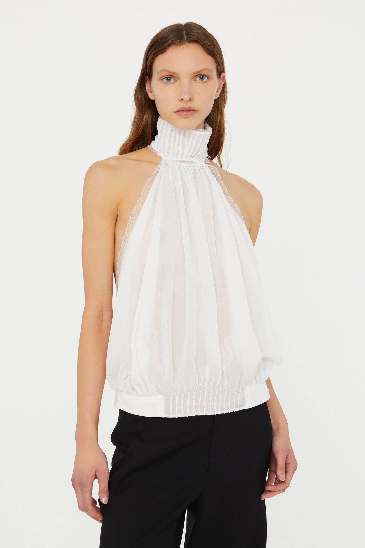 VANISHED PINTUCKED HALTER TOP
