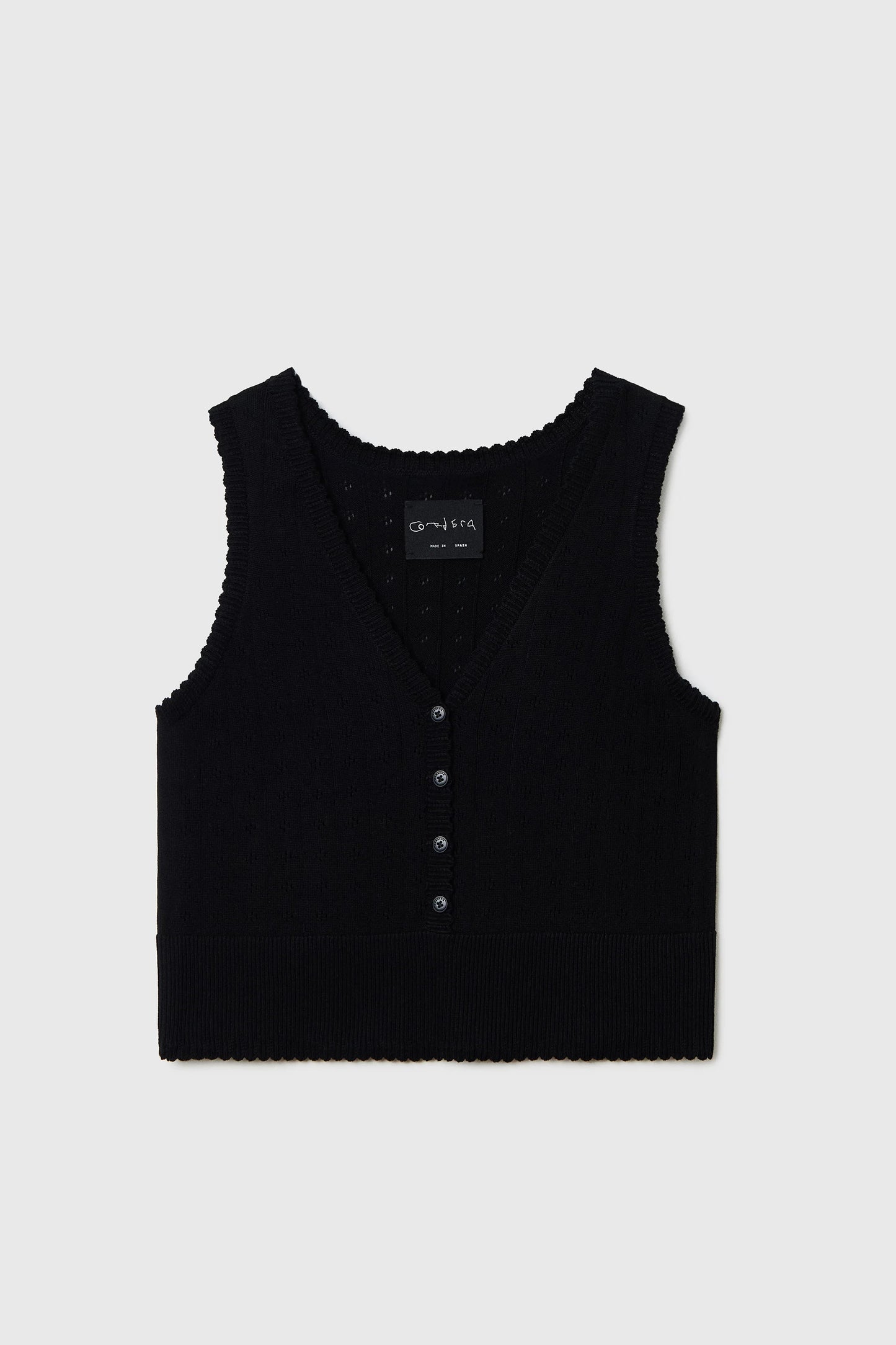 ORGANIC COTTON POINTELLE WAISTCOAT BLACK