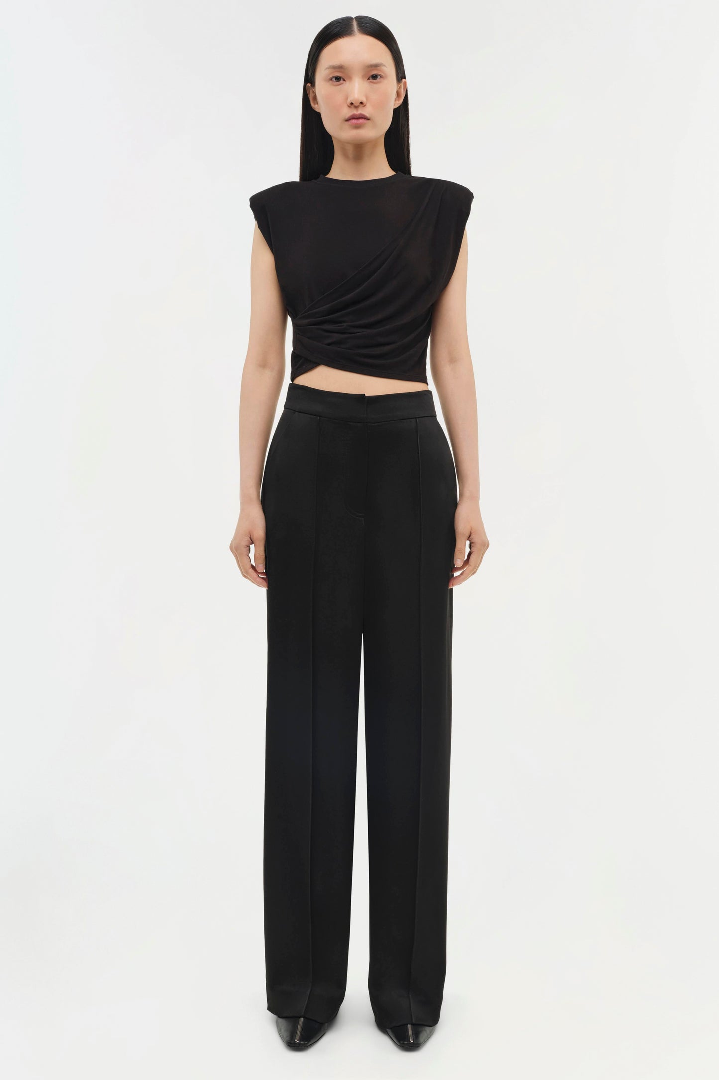 ESTELLE CLEAN STRETCH JERSEY WRAP FRONT CROP T SHIRT