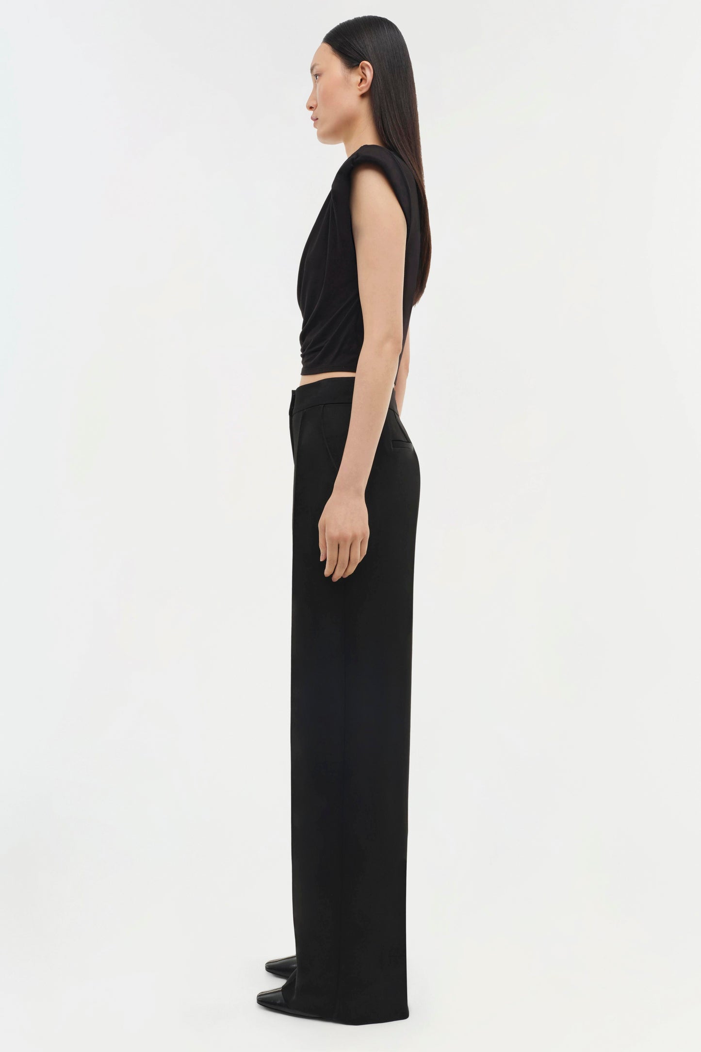 ESTELLE CLEAN STRETCH JERSEY WRAP FRONT CROP T SHIRT