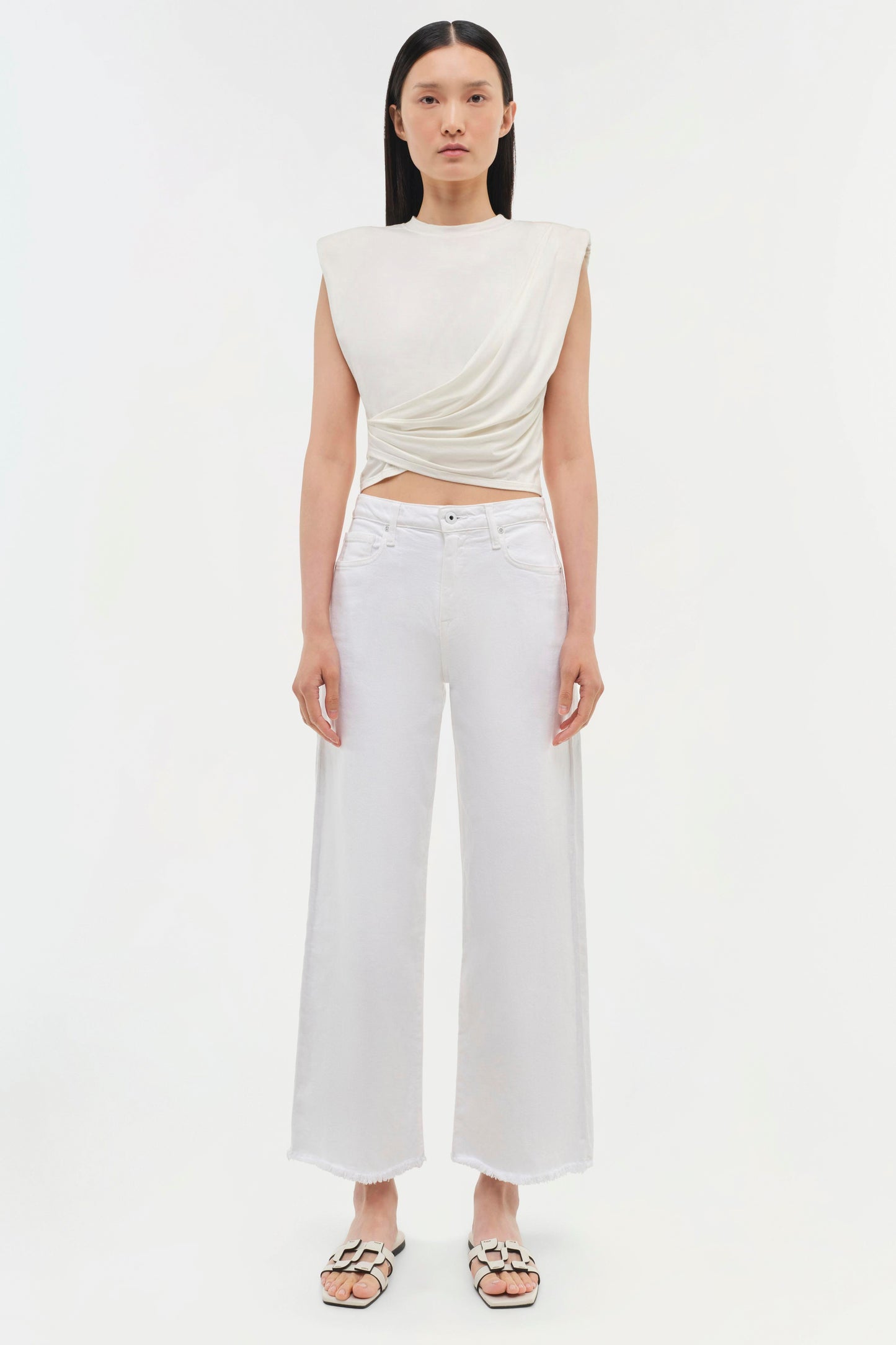 ESTELLE CLEAN STRETCH JERSEY WRAP FRONT CROP T SHIRT