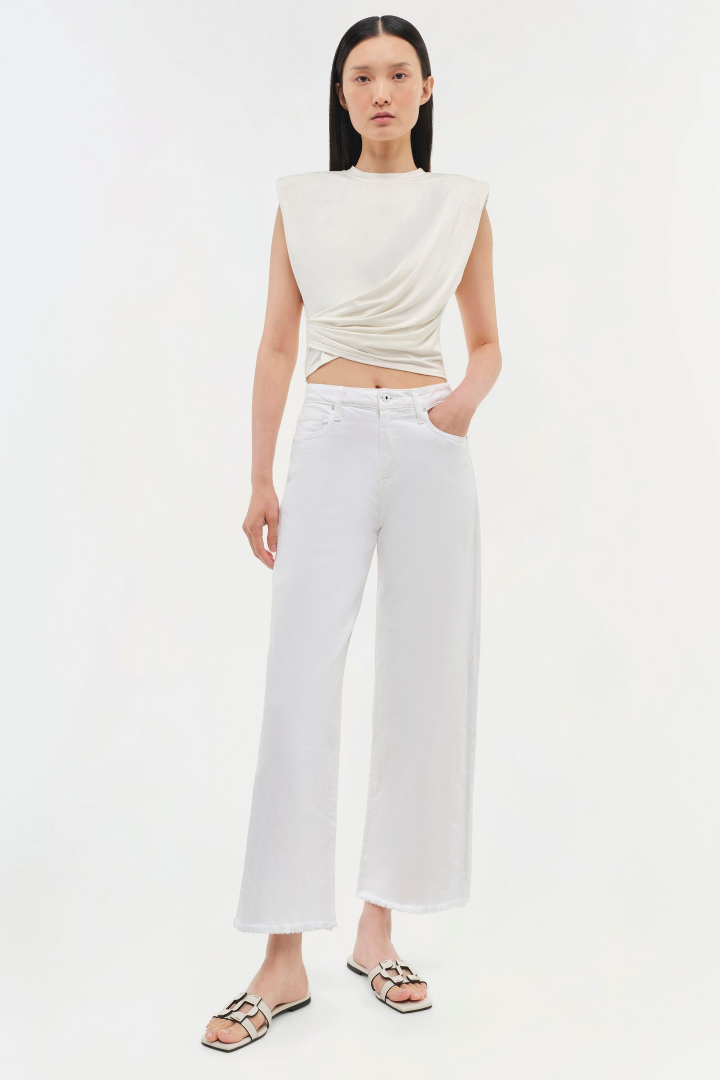 ESTELLE CLEAN STRETCH JERSEY WRAP FRONT CROP T SHIRT