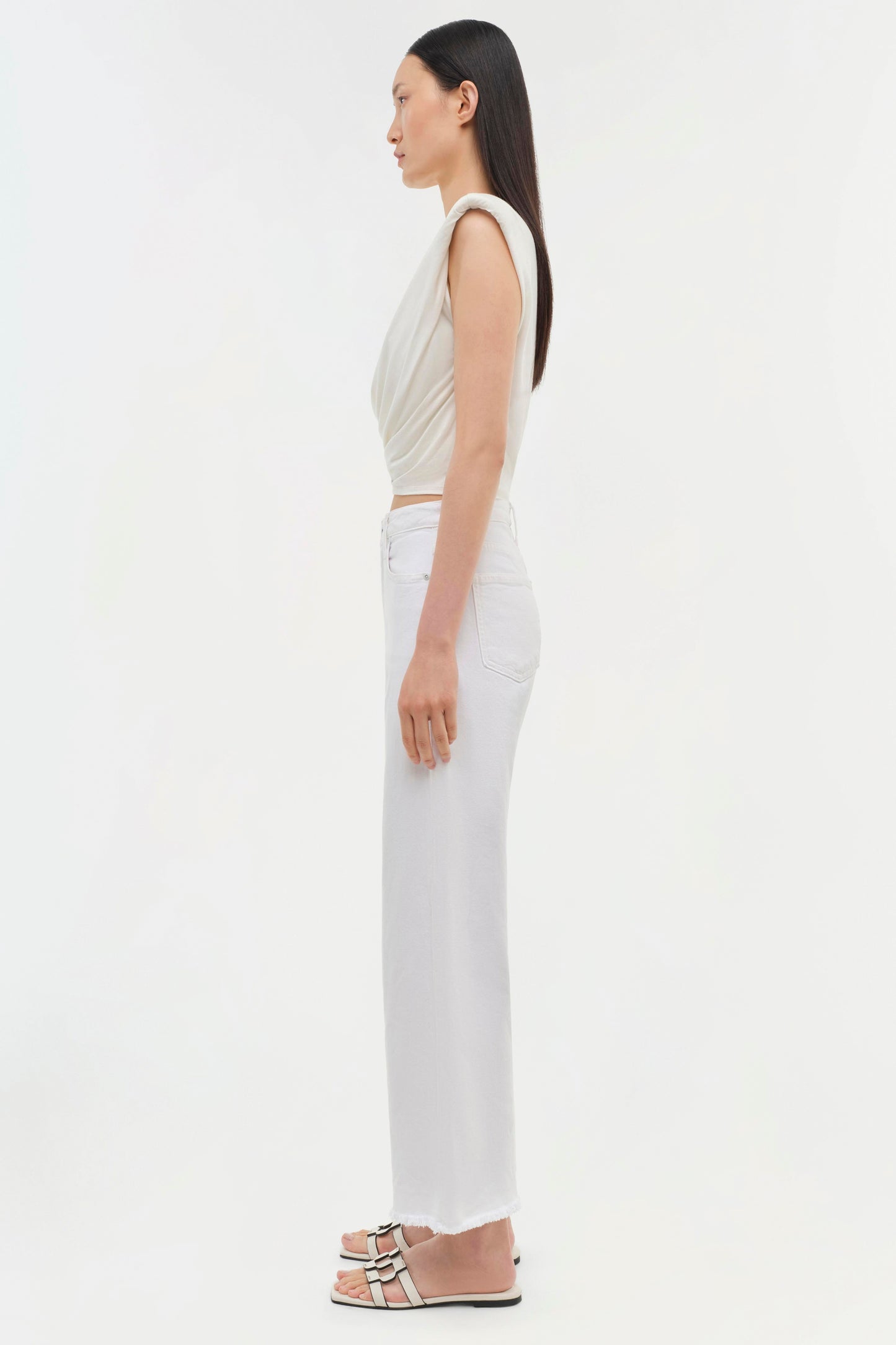 ESTELLE CLEAN STRETCH JERSEY WRAP FRONT CROP T SHIRT