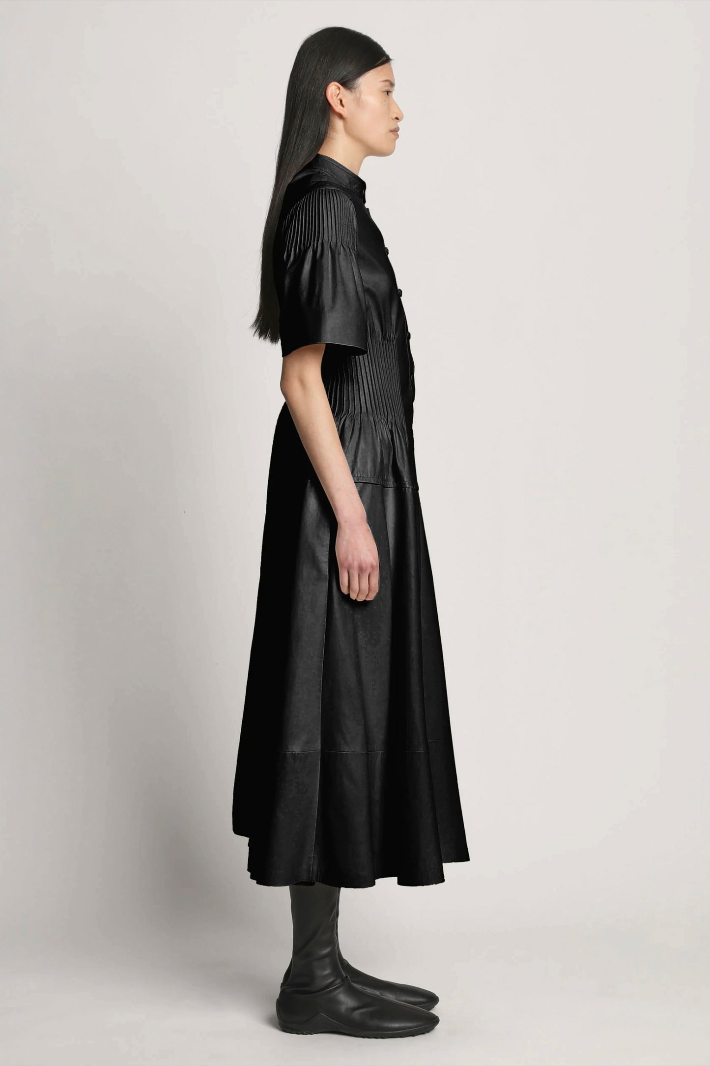 Leather Pintuck Dress