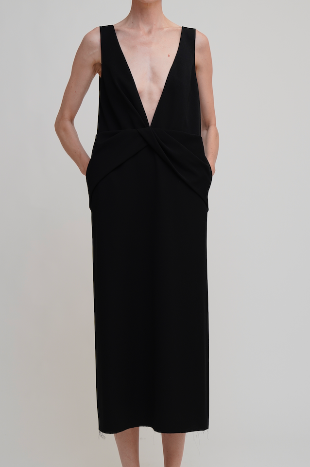 THE SANTHA DEEP V SLVLS DRESS W/ TWIST DRAPED WAIS