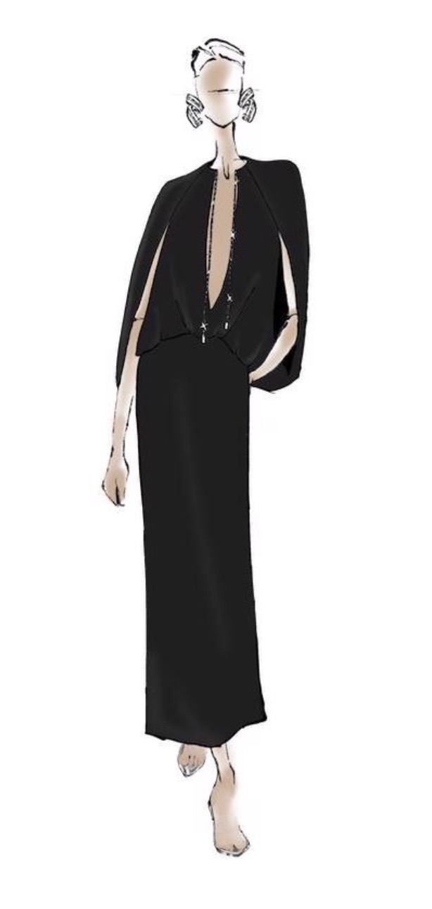 THE JILLIAN DEEP V CAPE DRESS W/ ELASTIC WAISTBAND