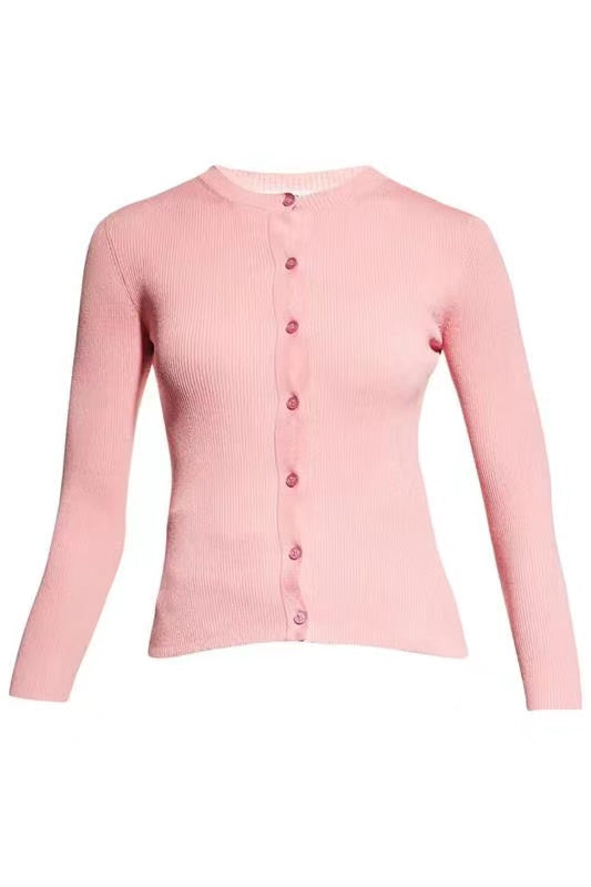 LONG SLEEVE RIBBED BUTTON FRONT CARDIGAN