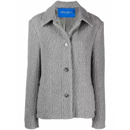 SINGLE BREASTED GREY JACQUARD JERSEY JACKET BUTTONED IN THE FRONT