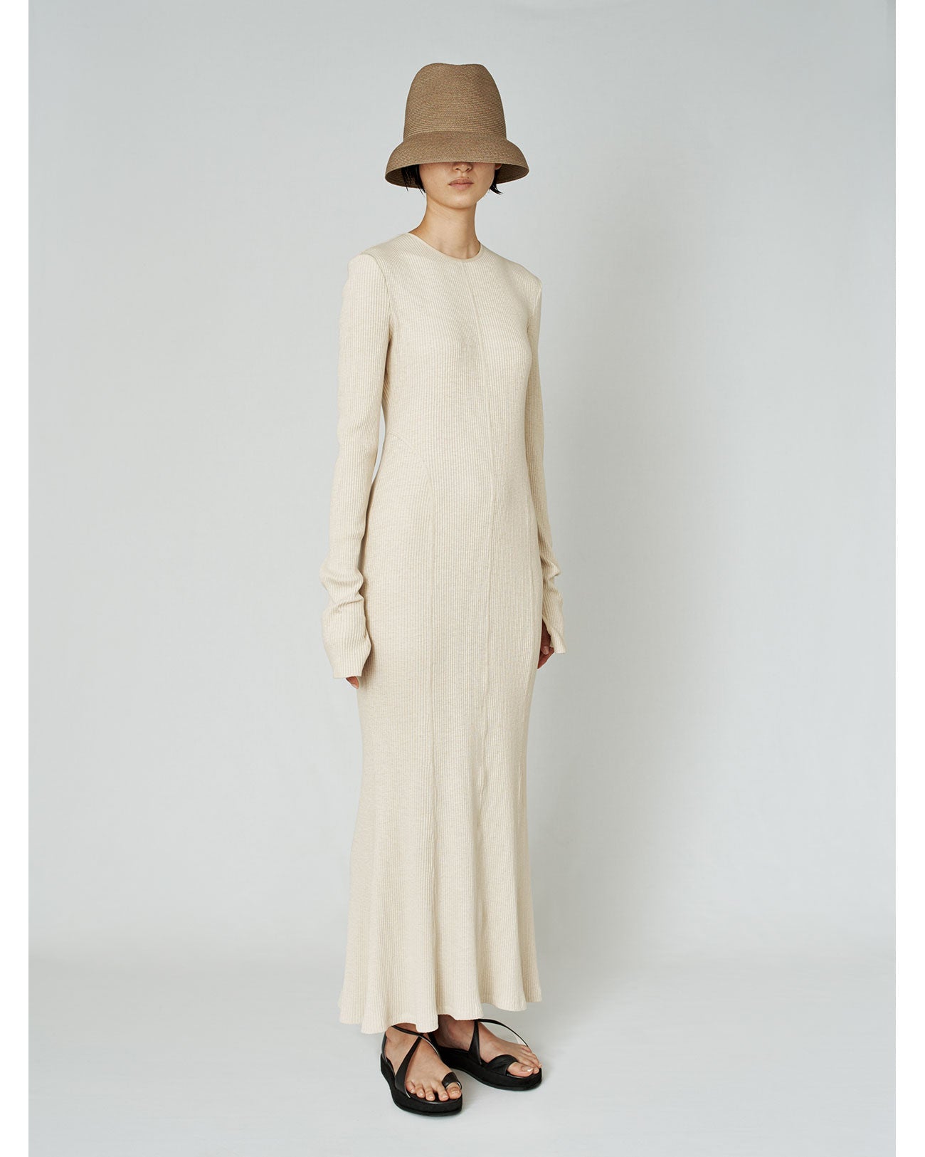 CREW NECK OPEN BACK RIBBED JERSEY DRESS
