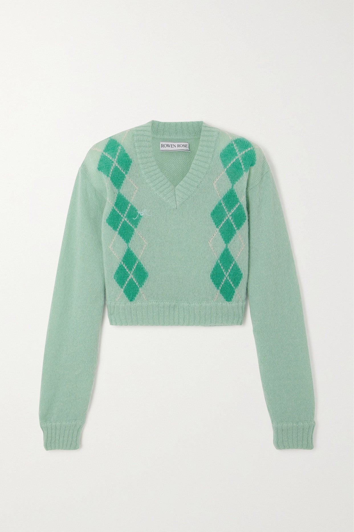 OVERSIZED V NECK CROPPED MOHAIR SWEATER WITH DIAMOND PATTERN