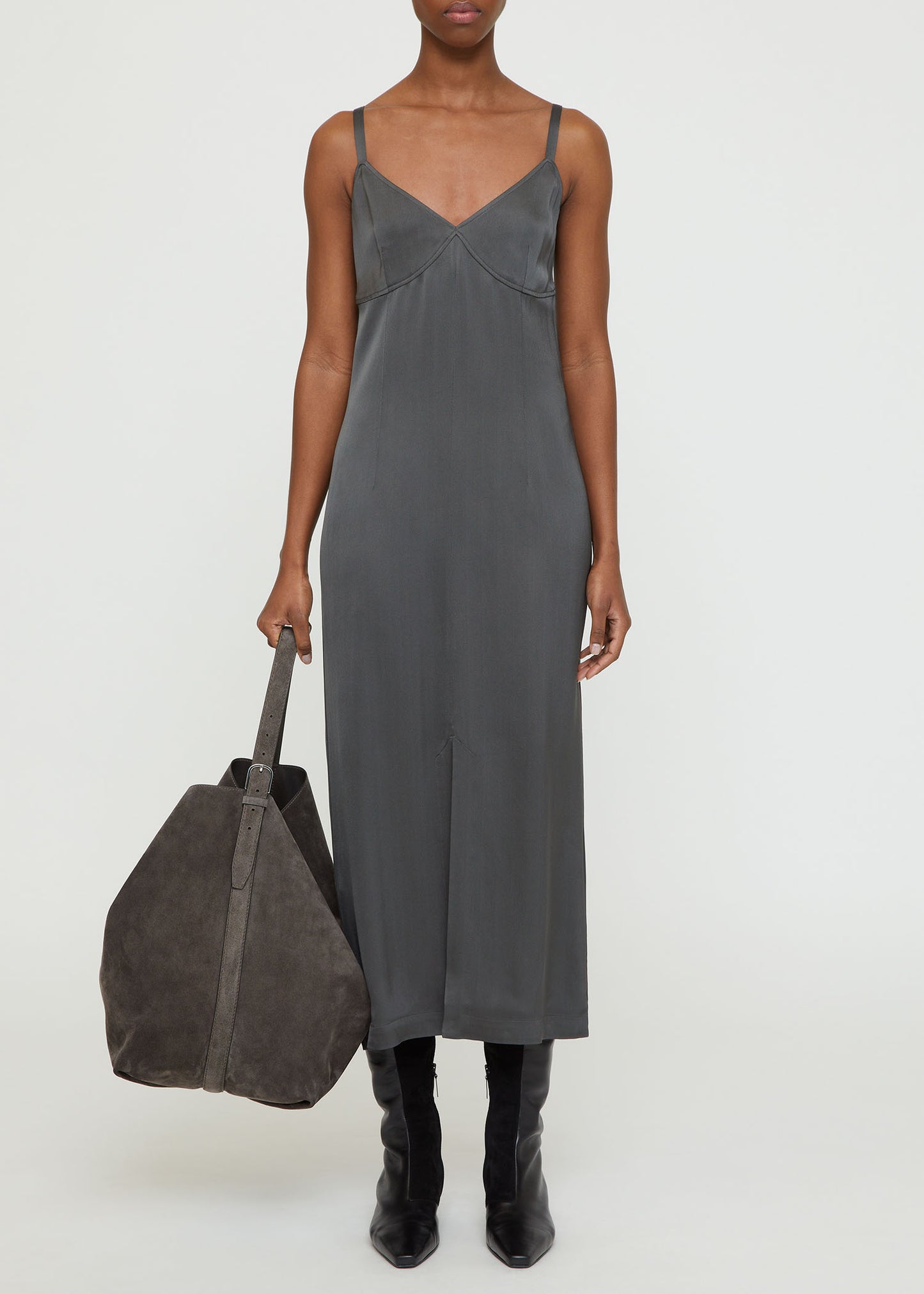Front-Split Crepe Cami Dress