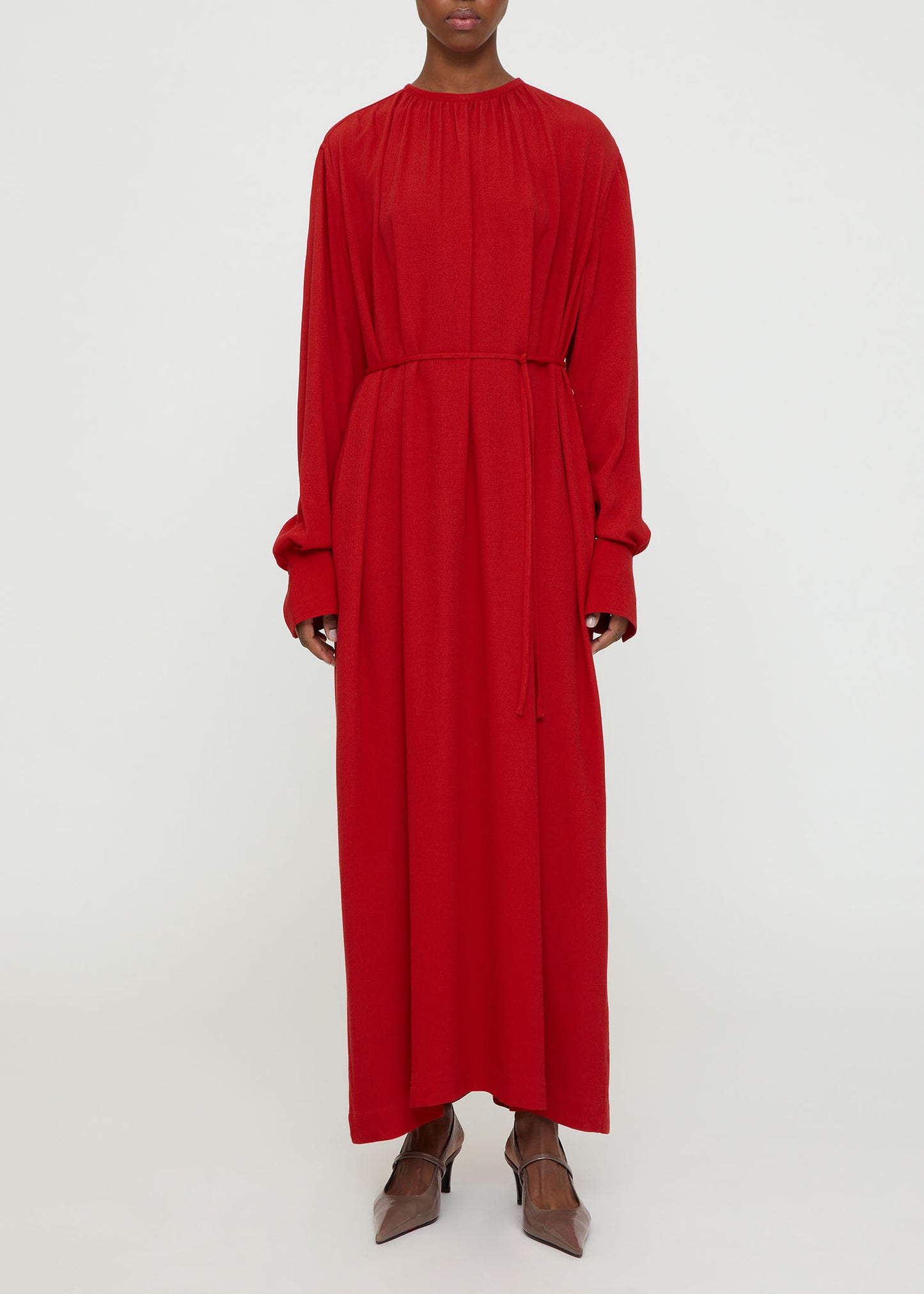 Gathered-Neck Crepe Dress
