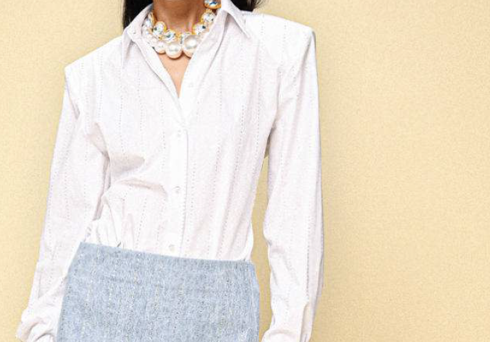 Pinstripe Strass Popeline Classic Shirt