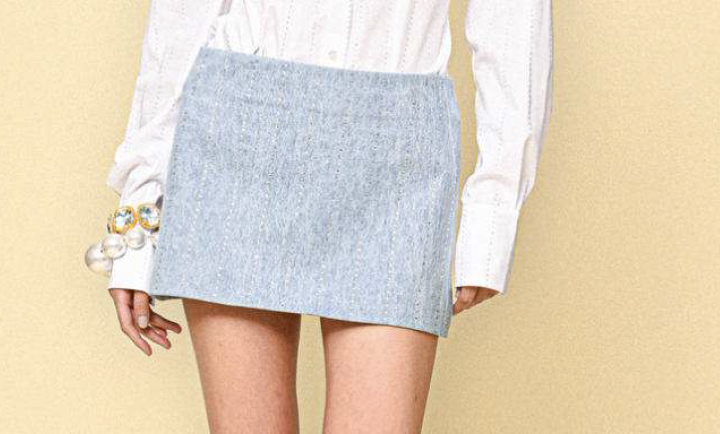 Pinstripe Strass Denim Mini Skirt