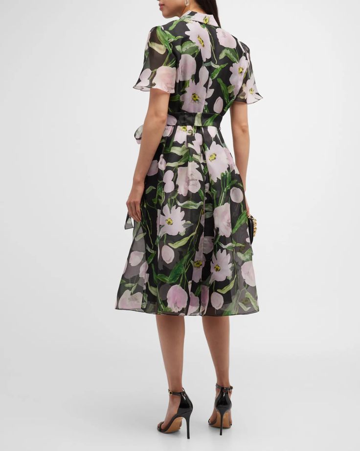 S/S BUTTON DOWN COLLARED MIDI DRESS W/BELT