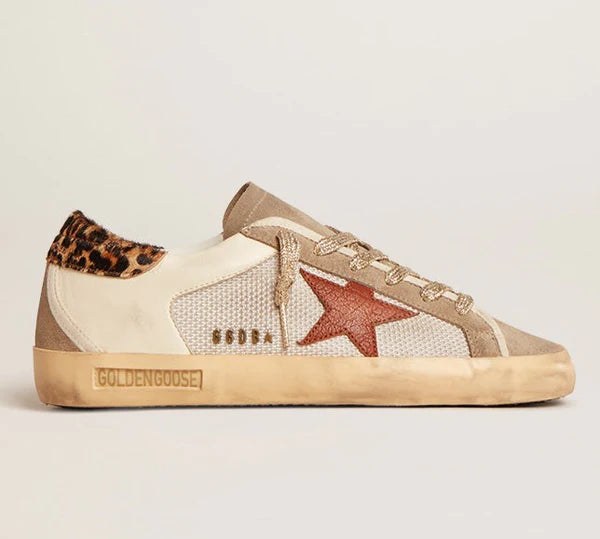 SUPER-STAR NET AND NAPPA UPPER SUEDE TOE AND SPUR WITH TRIMS LEATHER STAR LEOPARD HORSY HEEL METAL L