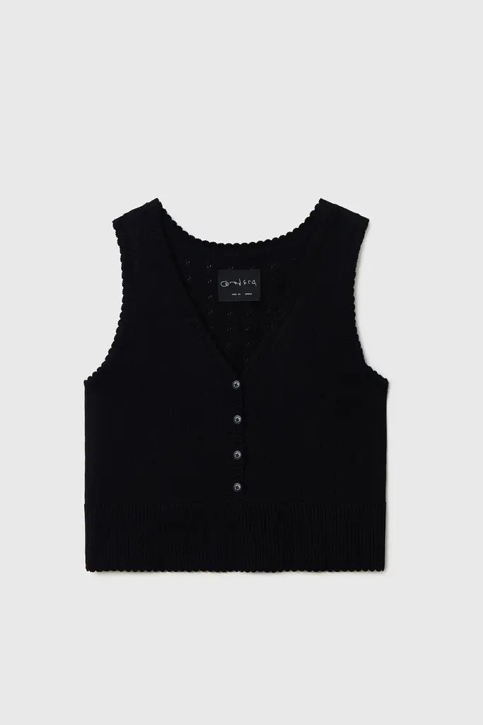 ORGANIC COTTON POINTELLE WAISTCOAT BLACK