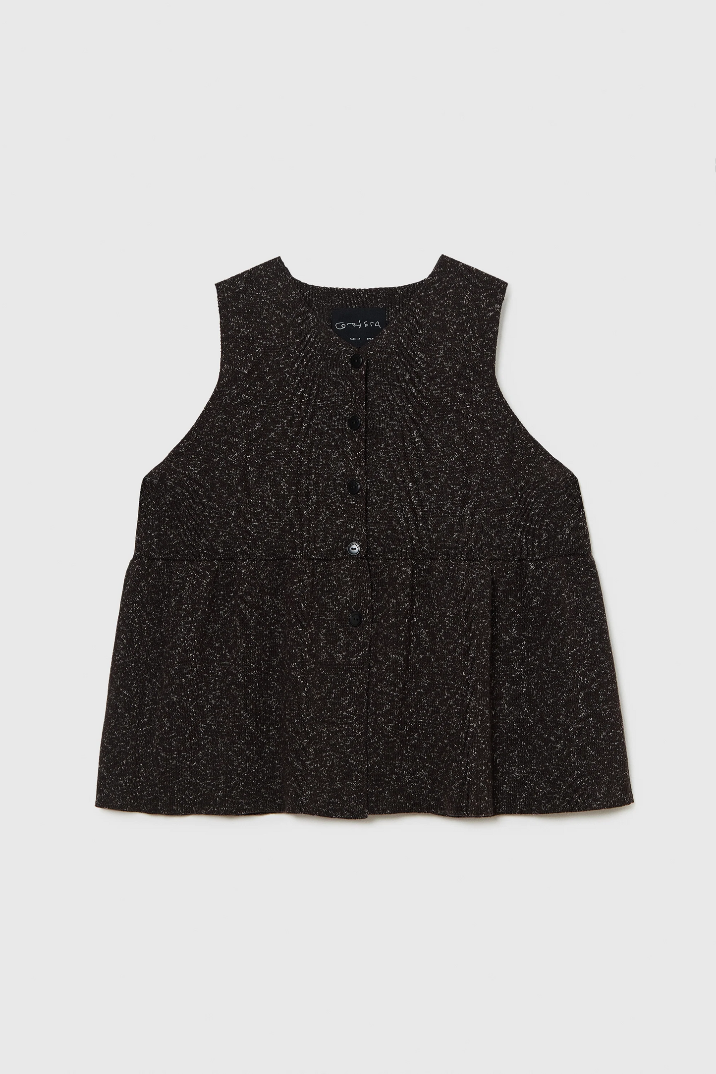 FLECKED COTTON PEPLUM TOP BROWN