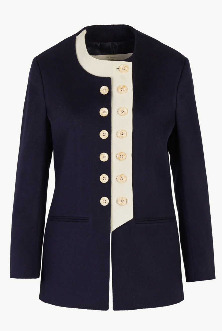 THE LARA BLAZER CASHMERE NAVY AND IVORY