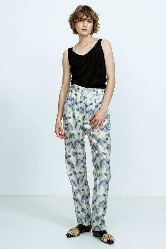 DOUBLE PLEAT STRAIGHT LEG TAILORED TROUSERS