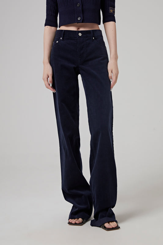 NAVY WOMENS LOW-RISE CORDUROY LOOSE FIT PANTS
