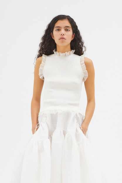 SLEEVELESS TOP WITH RUFFLED DETAILS