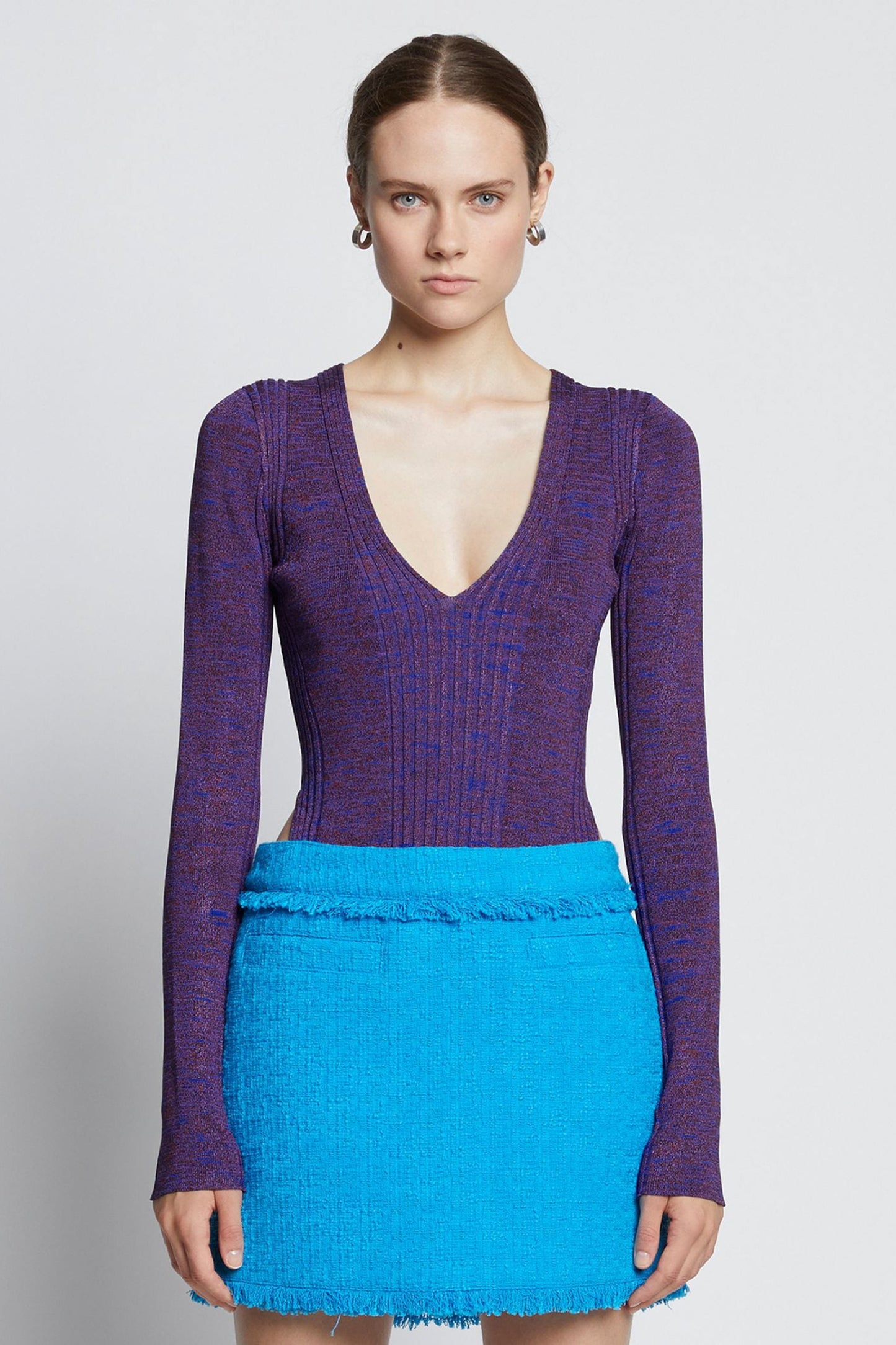 MELANGE RIB V-NECK TOP