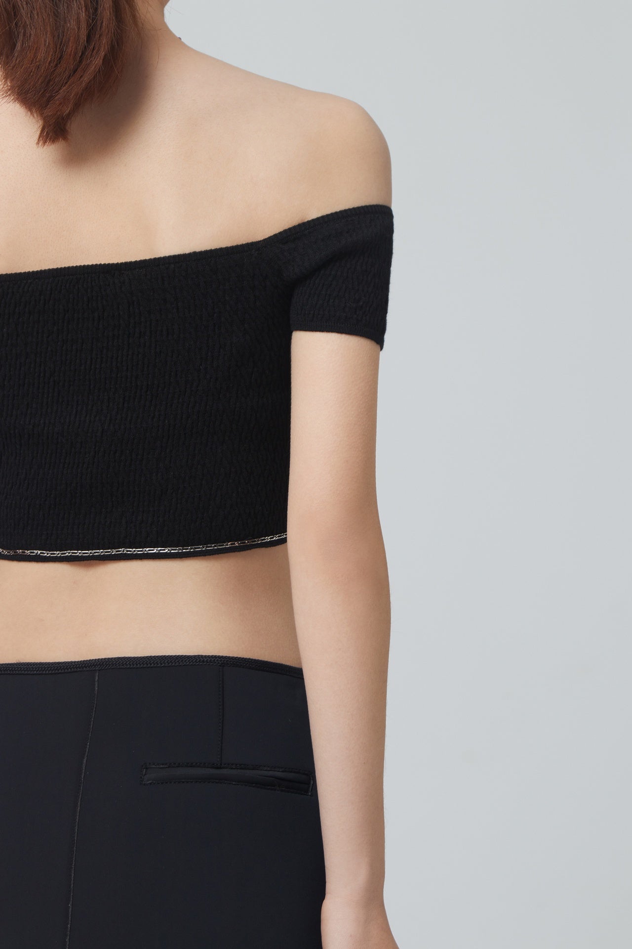 OFF SHOULDER CROP KNIT TOP