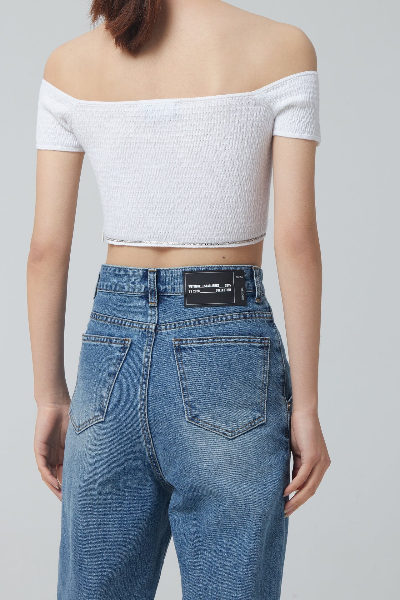 OFF SHOULDER CROP KNIT TOP