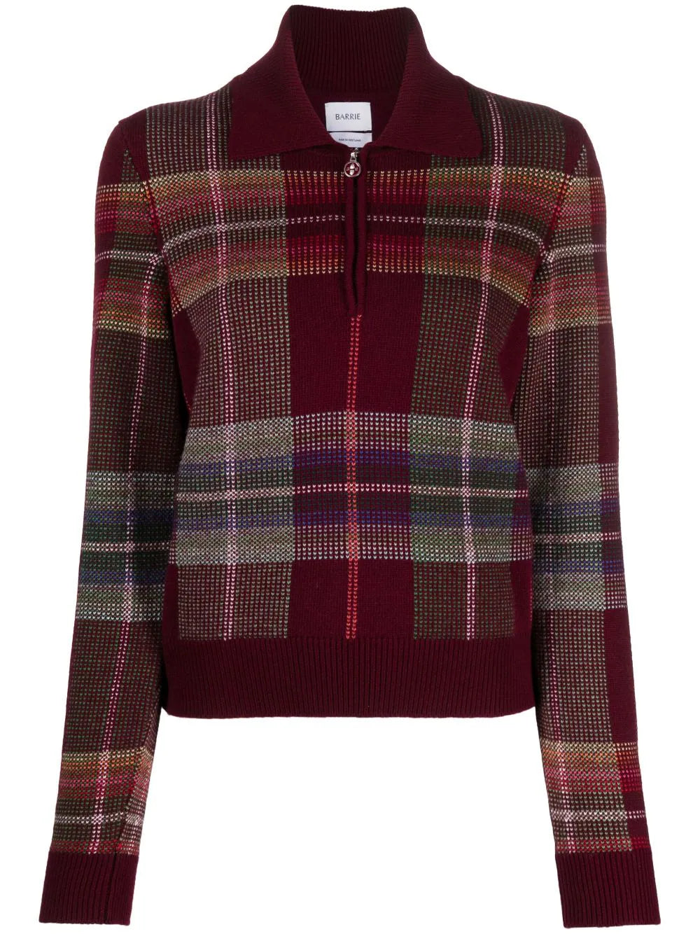 LADIES LS ZIP POLO WITH A/O FUZZY LIGHT TARTAN