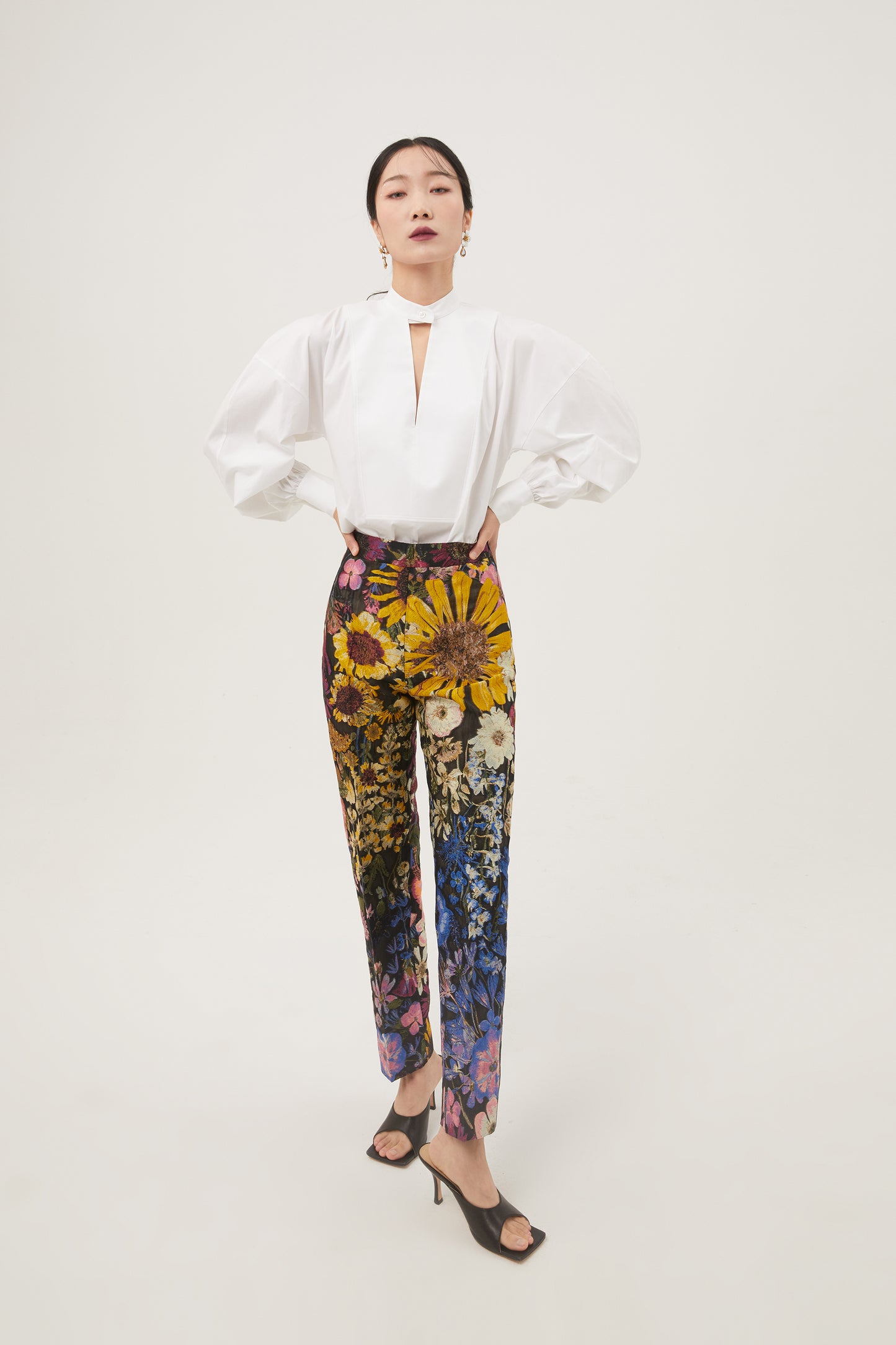 COTTON POPLIN BALLOON SLEEVE SHIRT